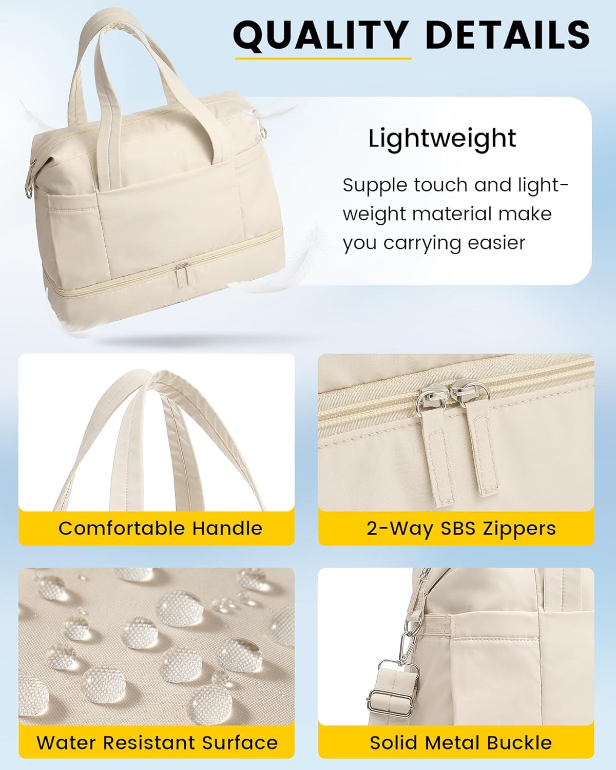 Vorspack Duffle Bag for Travel - 30L Gym Bag for Women Men Personal Item Travel Bag with Shoe Pocket Toiletry Bag Lightweight Carry On Bag for Weekender Overnight Sports - Beige
