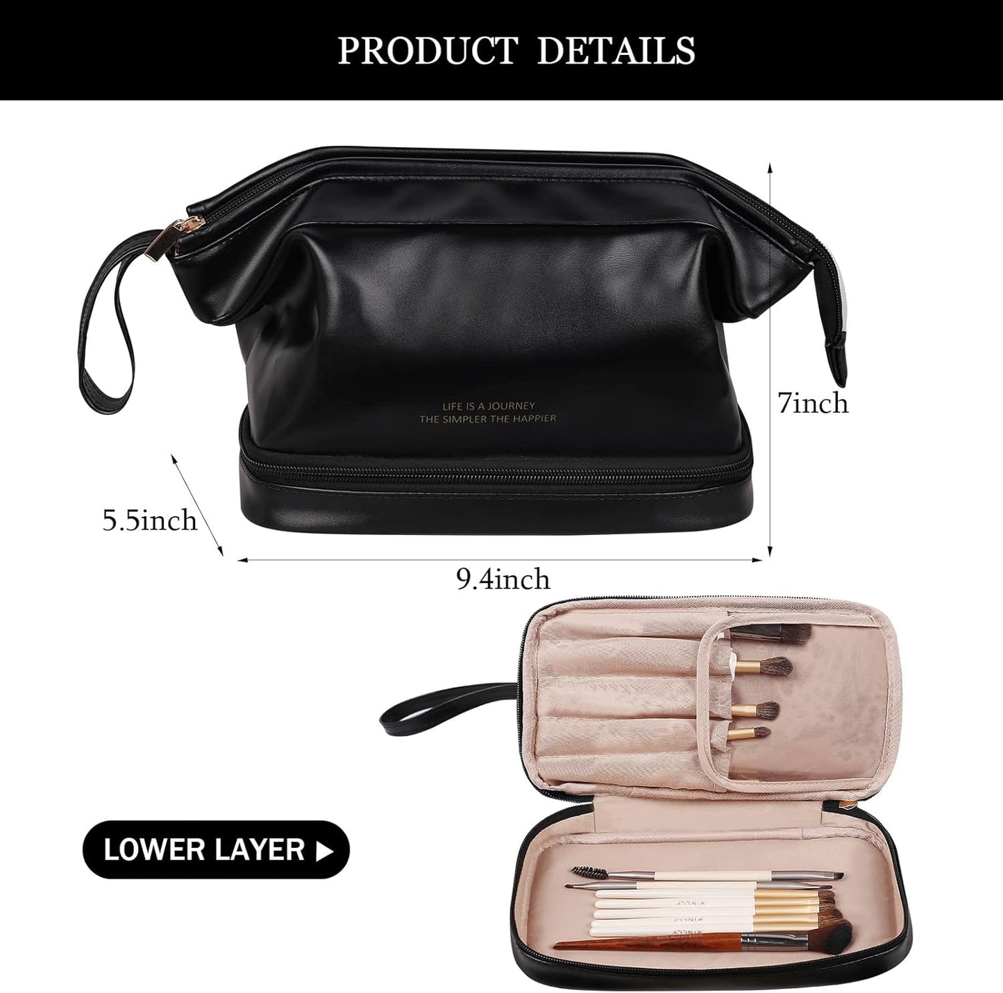 Abiudeng Large Capacity Makeup Bag Ladies Cosmetic Bag Travel Bag with Compartments Portable PU