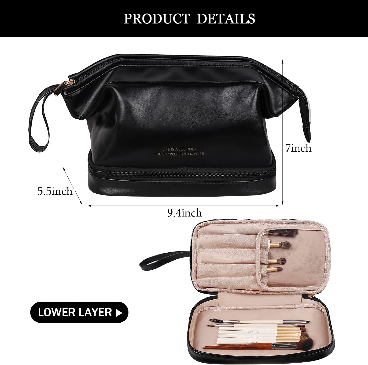 Abiudeng Large Capacity Makeup Bag Ladies Cosmetic Bag Travel Bag with Compartments Portable PU