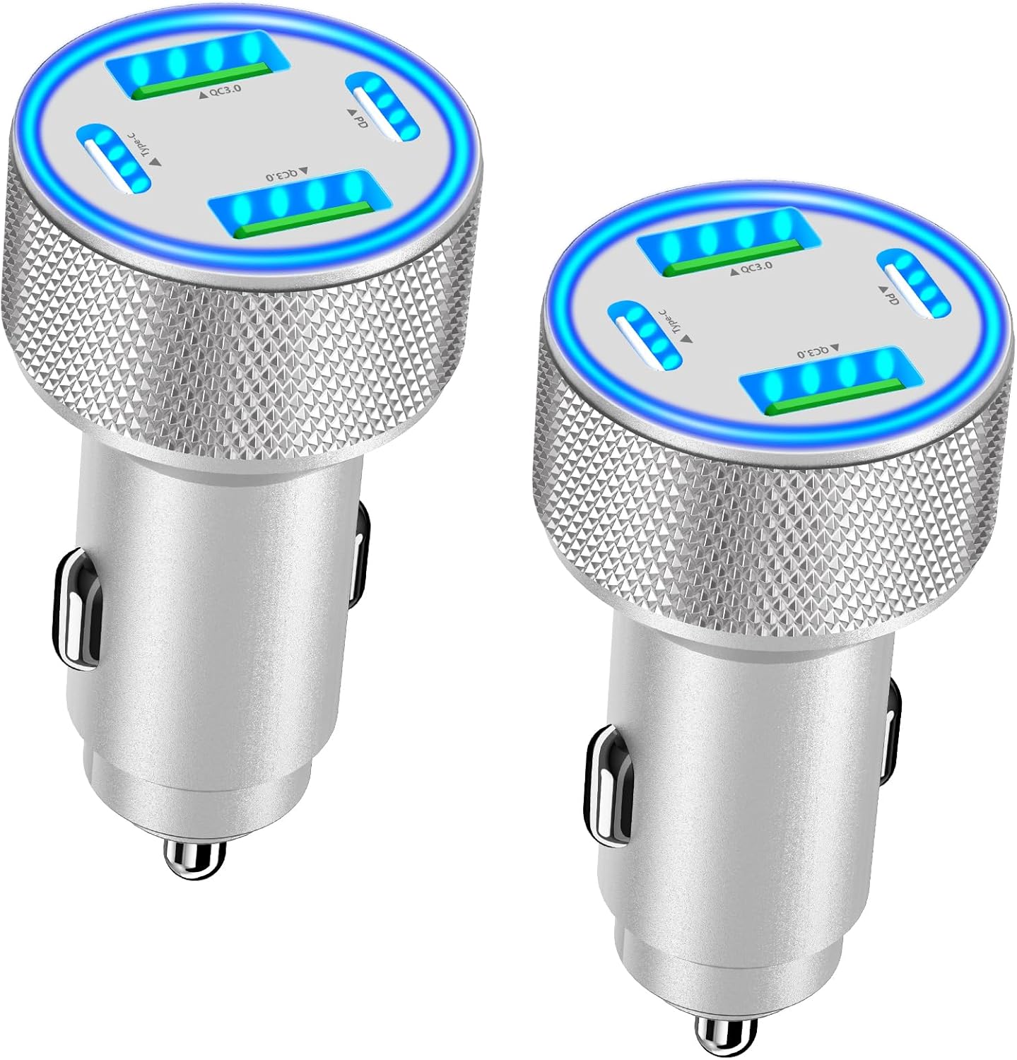 USB C Car Charger, KYOHAYA 2Pack 90W 4-Port Dual USB-C & USB-A Car Power Cigarette Lighter PD/QC3.0 Type C Car Carplay Charger Fast Charging for iPhone 17 17 Pro 16 15 14 13 12 11/Galaxy S25 S24/Pixel