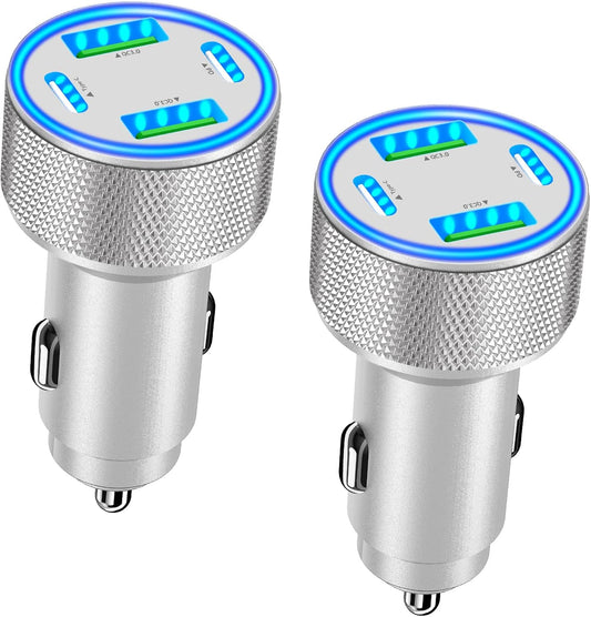 USB C Car Charger, KYOHAYA 2Pack 90W 4-Port Dual USB-C & USB-A Car Power Cigarette Lighter PD/QC3.0 Type C Car Carplay Charger Fast Charging for iPhone 17 17 Pro 16 15 14 13 12 11/Galaxy S25 S24/Pixel