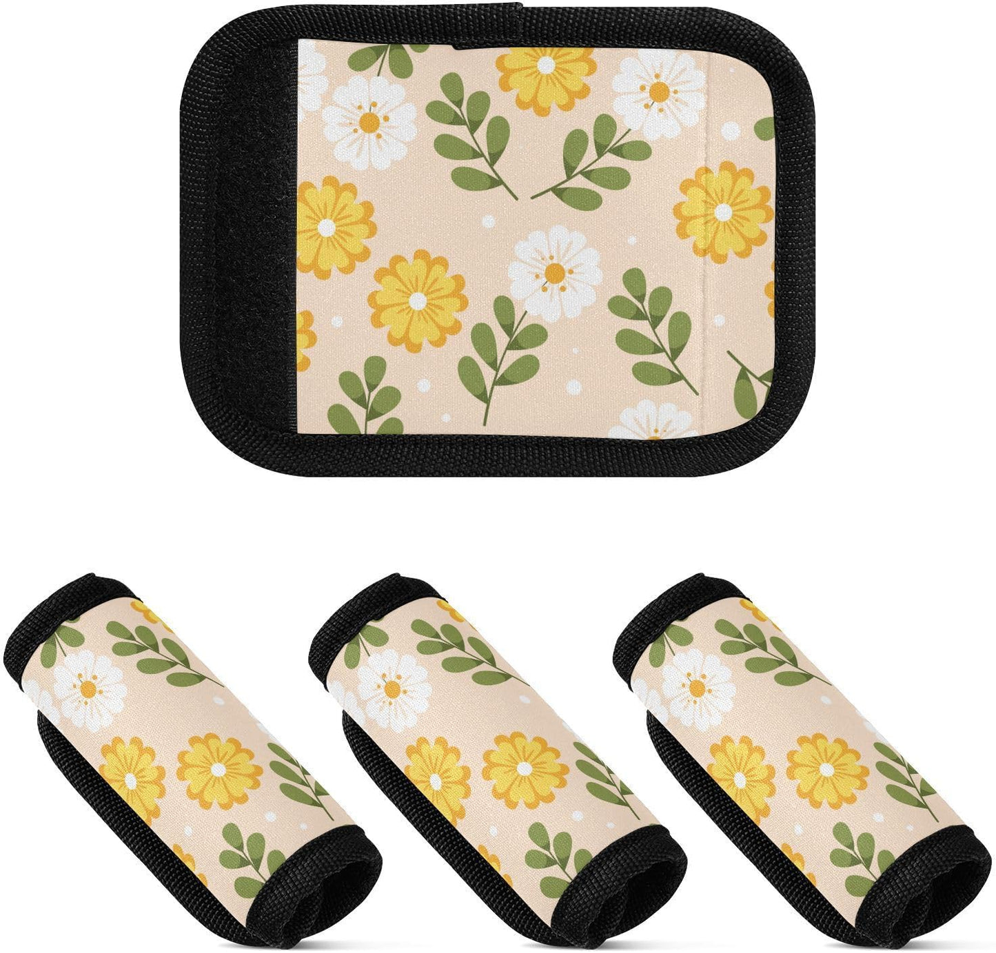 Yellow and White Daisy 4 Pack Luggage Handle Wraps Covers for Suitcase Identifiers Bag Tags Travel Accessories