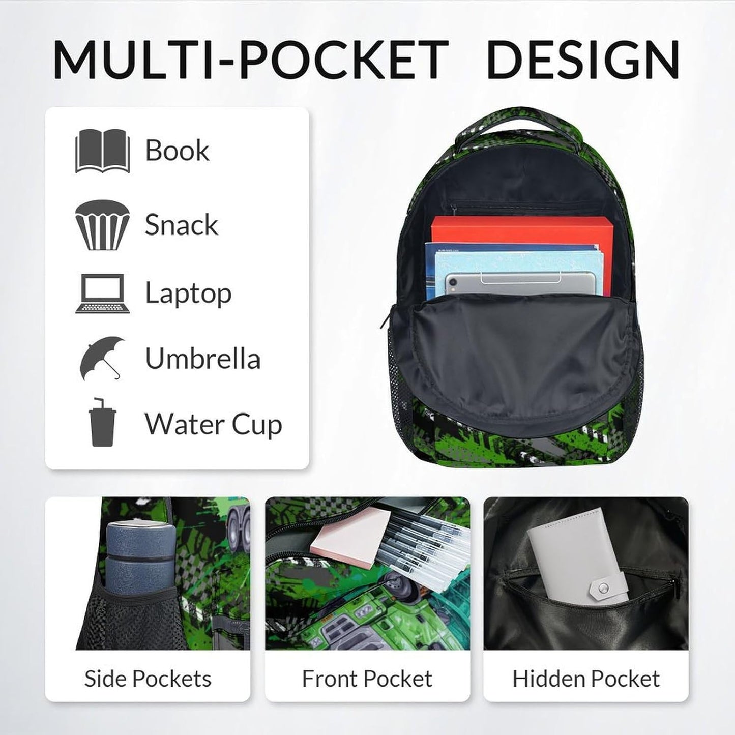 Mercuryelf Kid Backpack for School, Travel - Cool Garbage Truck Bookbag for Boys - School Bag for Primary Middle
