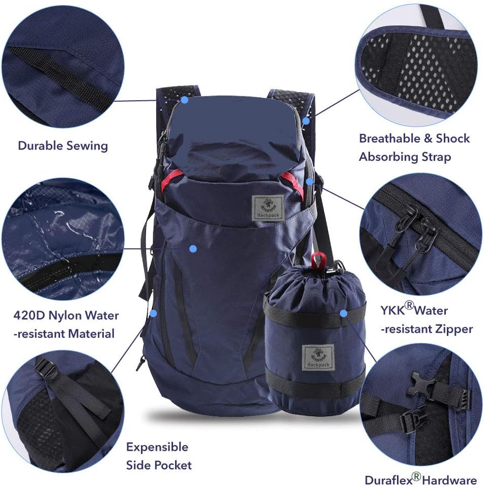 4Monster Hiking Daypack,28L Water Resistant Lightweight Packable Backpack for Travel Camping Outdoor