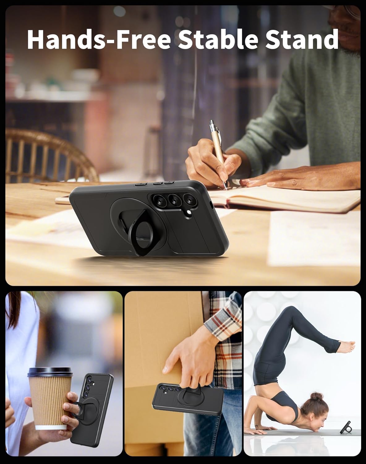 for Samsung Galaxy S25 Case Magnetic Compatible with MagSafe Wireless Charging,with Screen Protector,for S25 Phone Case with Kickstand Ring Anti-Scratch Shockproof Heavy Duty Protection Black