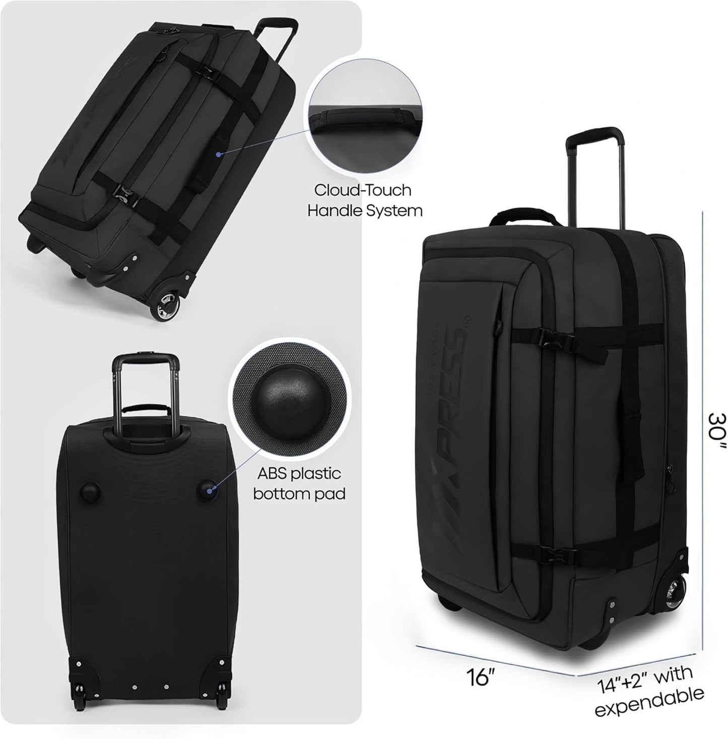 30'' Expandable Rolling Duffle Bag with Wheels,Expandable For Up to 15% More Space,Rolling Duffle Bag w/Handle,Carry on Luggage Travel Duffle Bags for Man Women#Black