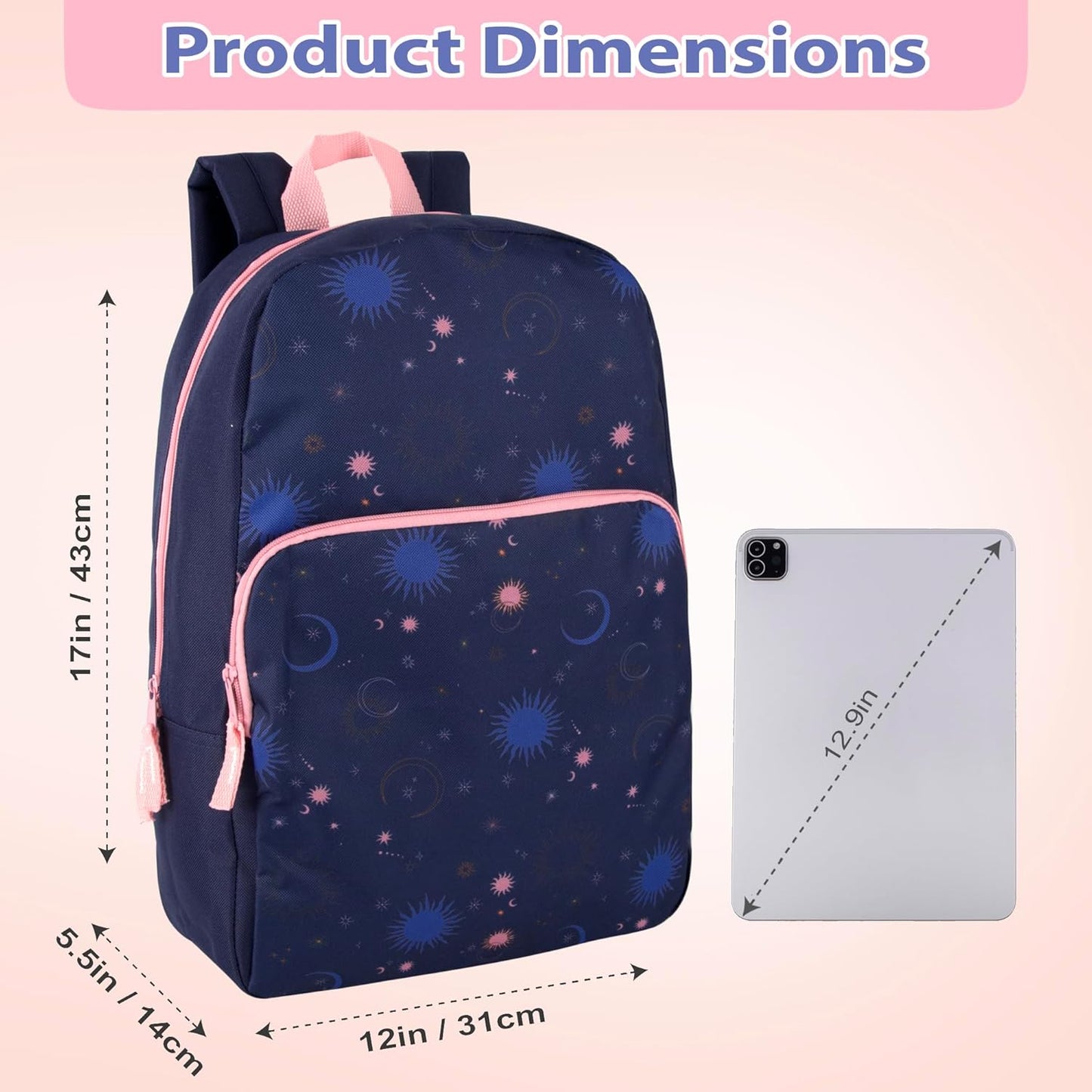 Fun School Backpack for Elementary Middle School Girls and Boys | 17 Inch Printed Backpacks for School Kids, Travel (Twilight Twirls)