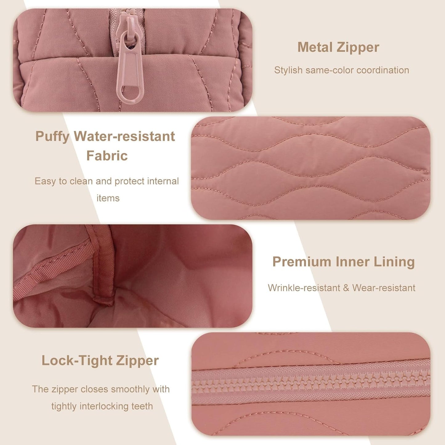Make up Bag Travel Cosmetic Bag for Women Girls Zipper Puffy Padded Makeup Organizer Waterproof Portable Pouch Purse Lightweight Toiletry Accessories Storage Dark Pink