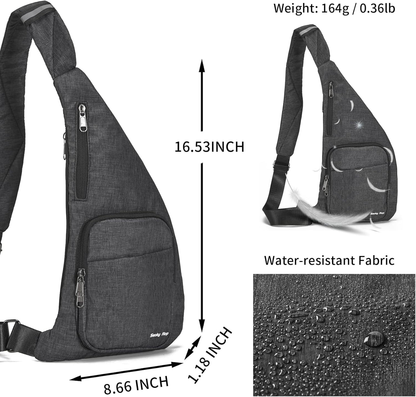 Seoky Rop Waterproof Sling Bag Crossbody Bag for Men Women Slim Hidden Anti-Thief Travel Personal Pocket Dark Grey