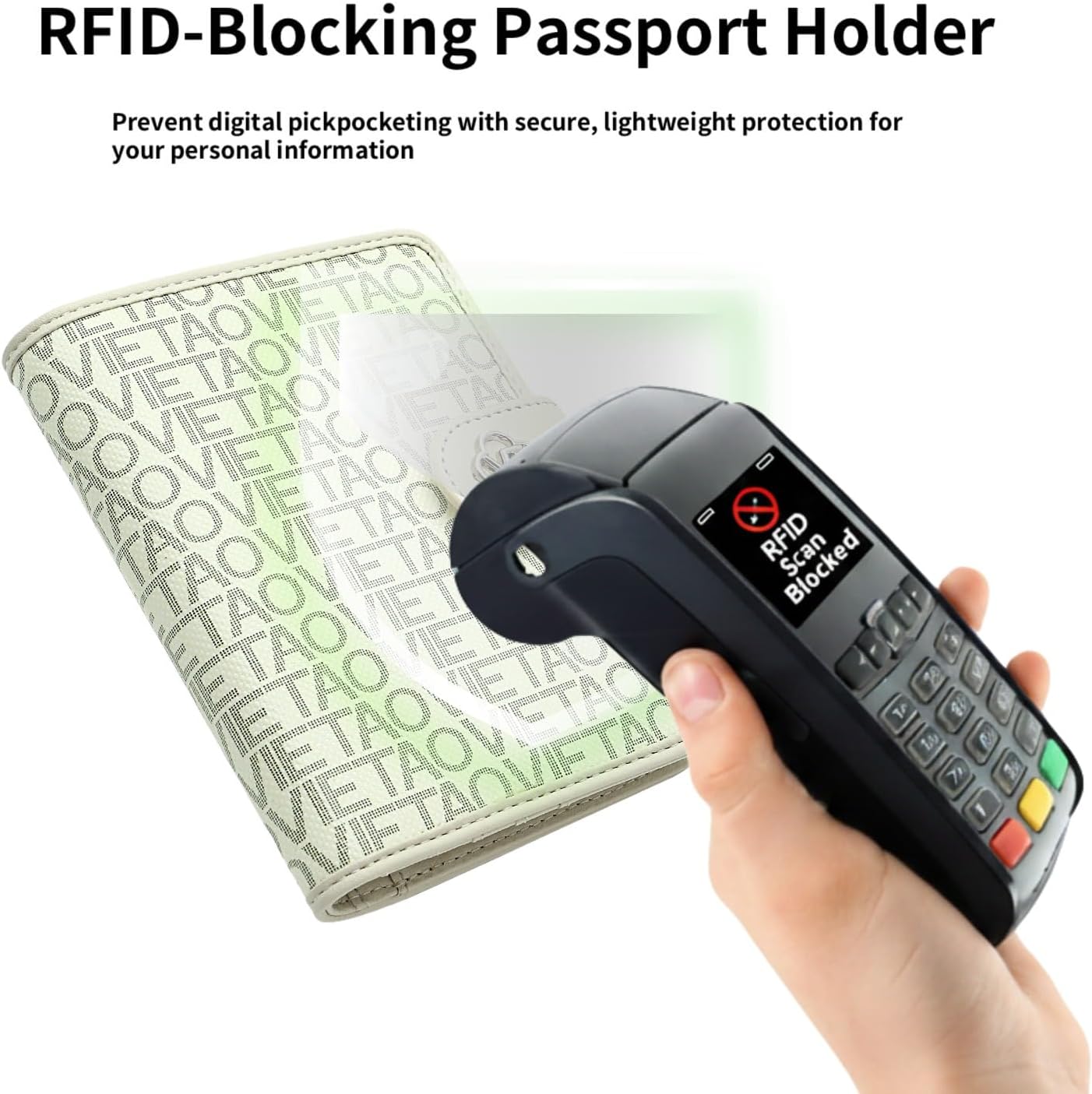 RFID Blocking Leather Passport Holder for Travel, Airtag Passport Wallet for Men and Women, Cards, Passport, Tickets, Cash, Photo and Sim Card Pen Slot (White)