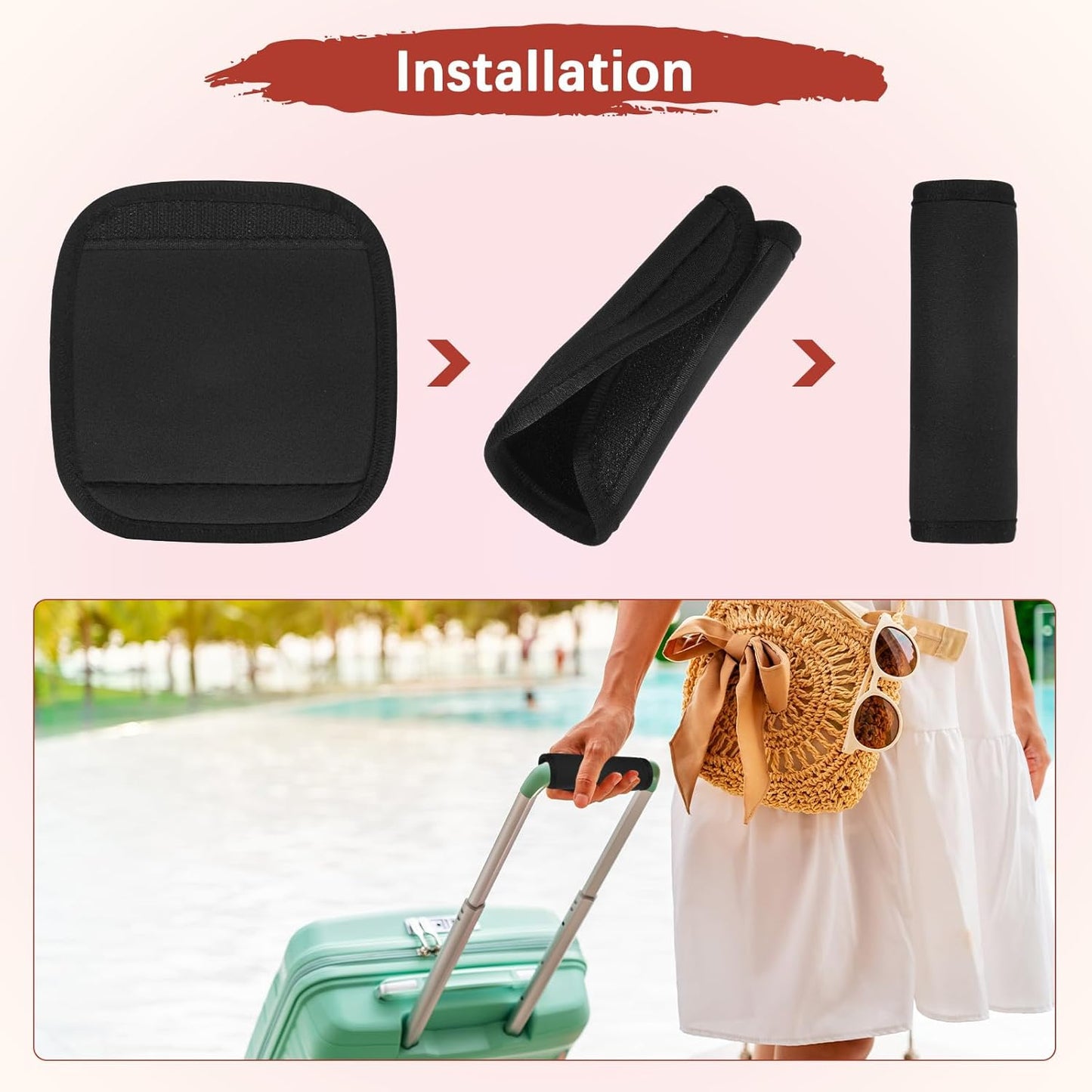 Luggage Handle Wrap [4PCS] - Neoprene Luggage Identifiers Use for Suitcases & Carry on & Travel Accessories - [Black-6IN/15CM] Comfort Grip Handle Cover