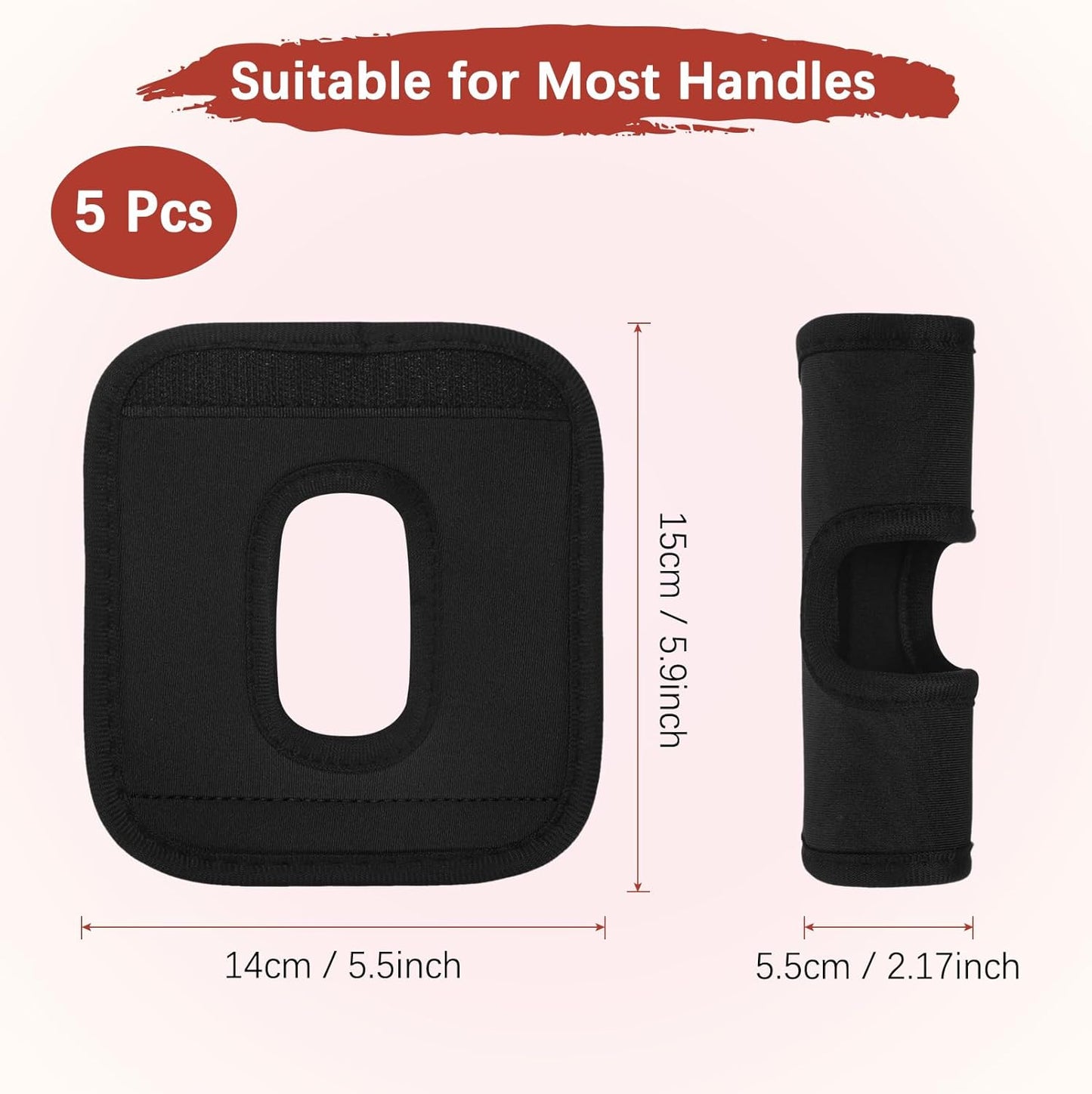 Luggage Handle Wrap [5PCS] - Neoprene Luggage Identifiers Hollow Design Use for Push-Button Suitcase & Trolley Case - [Black-6IN/15CM] Comfort Grip Handle Cover