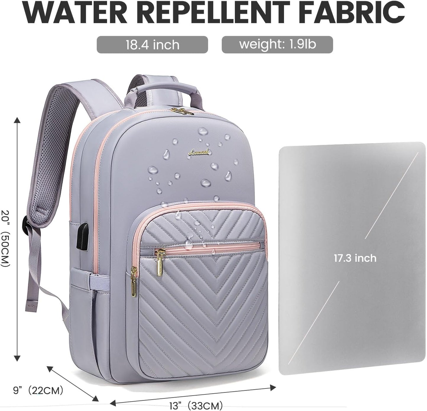 LOVEVOOK Laptop Backpack for Women 18.4 inch,Cute Womens Travel Backpack Purse,Professional Laptop Computer Bag,Waterproof Work Business College Teacher Bags Carry on Backpack with USB Port,Grey Pink
