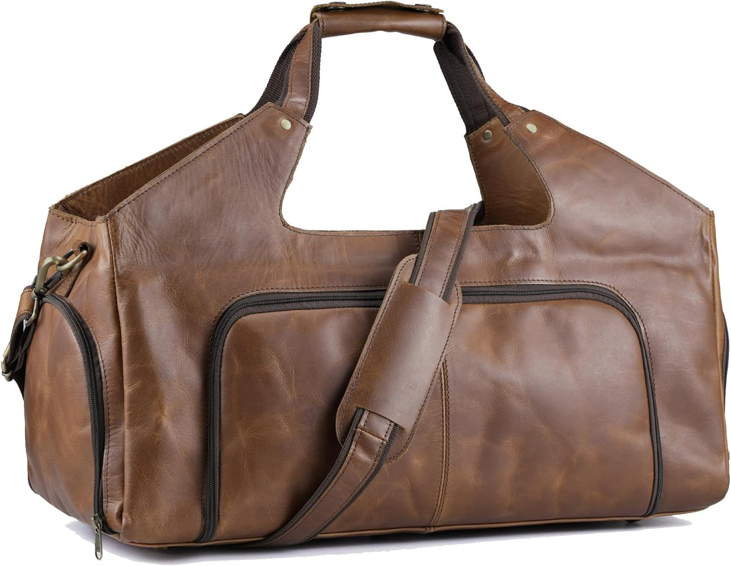 Handmade World Leather Travel Duffel Bags for Men and Women Full Grain Handcrafted Overnight Weekend Bags Sports Gym Duffle ' Leather Wanderer ' Versatile Business Travel Luggage
