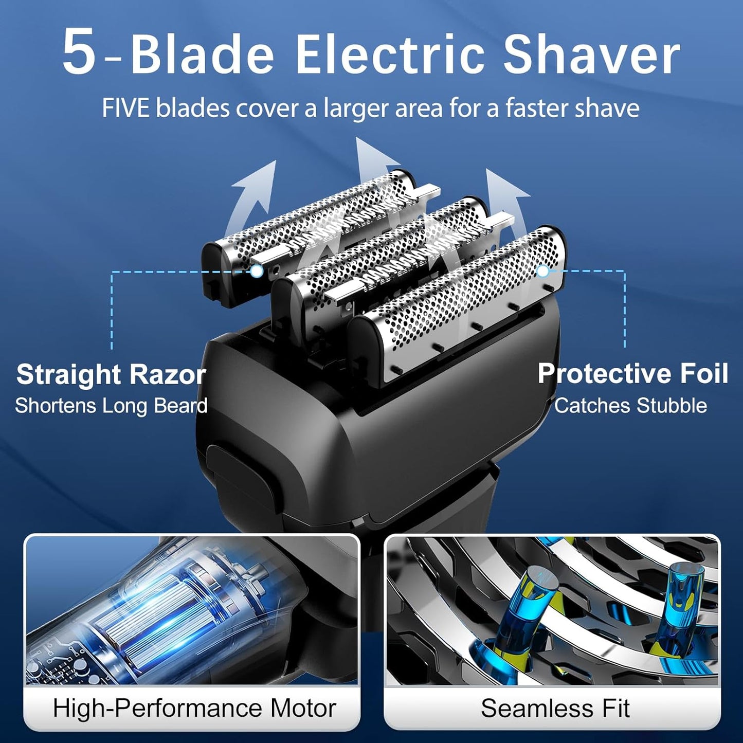 Electric Razor for Men, 2-Speed 5-Blade Electric Shavers for Men Face Cordless Rechargeable, Mens Foil Shaver Shaving Machine Wet Dry Men's Travel Razors for Man Close Shaving Face as Gift, Black