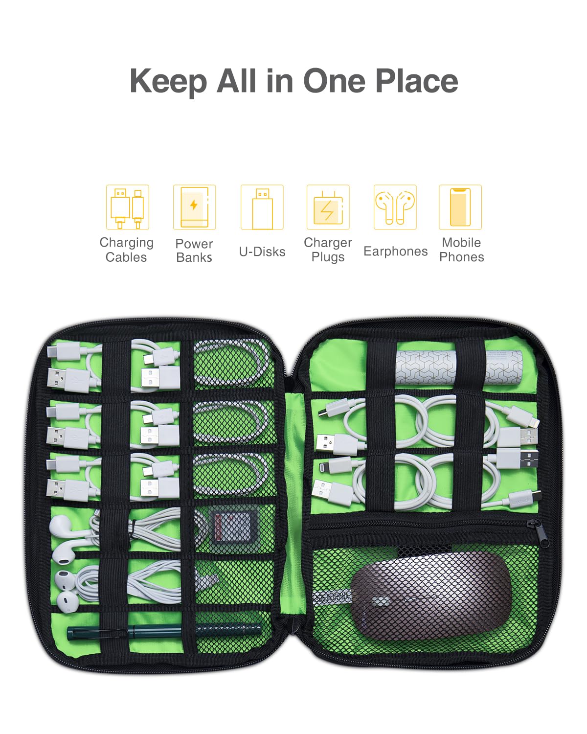 Luxtude Travel Cable Organizer Bag, Flat Cord Organizer Case