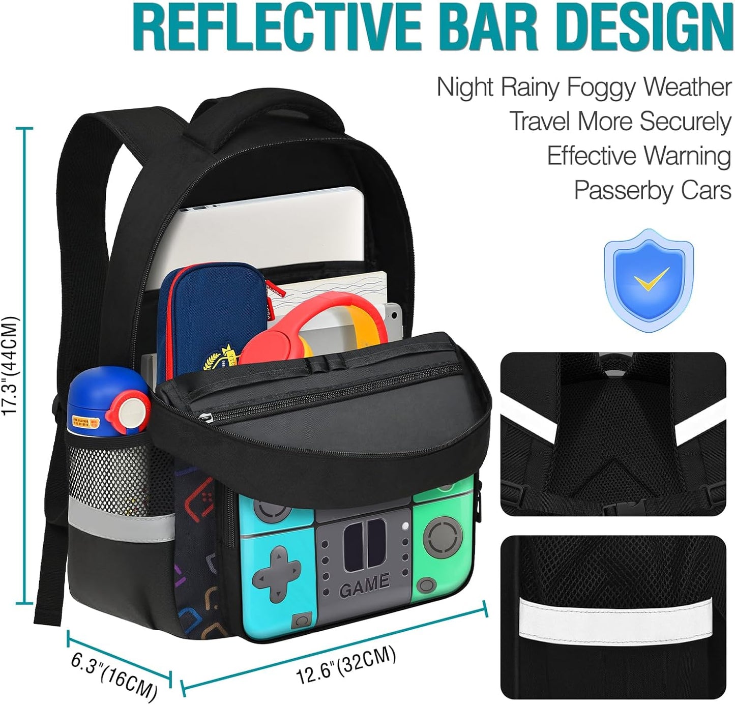 Boys Backpack for School,Gamer Backpack for Boys Kids,Boy Bookbag for Elementary Middle School Student,Video Game Bookbag For Boy Kids Teen Age 6-14,17″