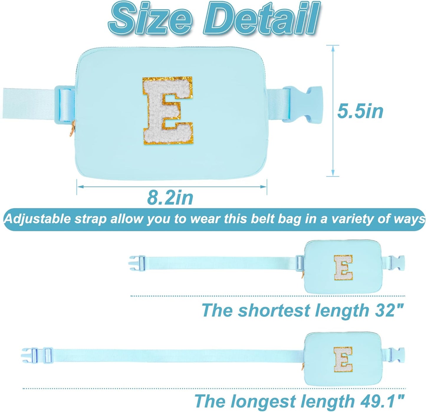 Birthday Gifts for 4 5 6 7 8 9 10 11 12 Year Old Girls,Gifts for Teens Kids Daughter Sister Her,Fanny Pack Belt Bag Crossbody Bags Cute Stuff for Girls Women Teen | Initial White E,Blue Bag