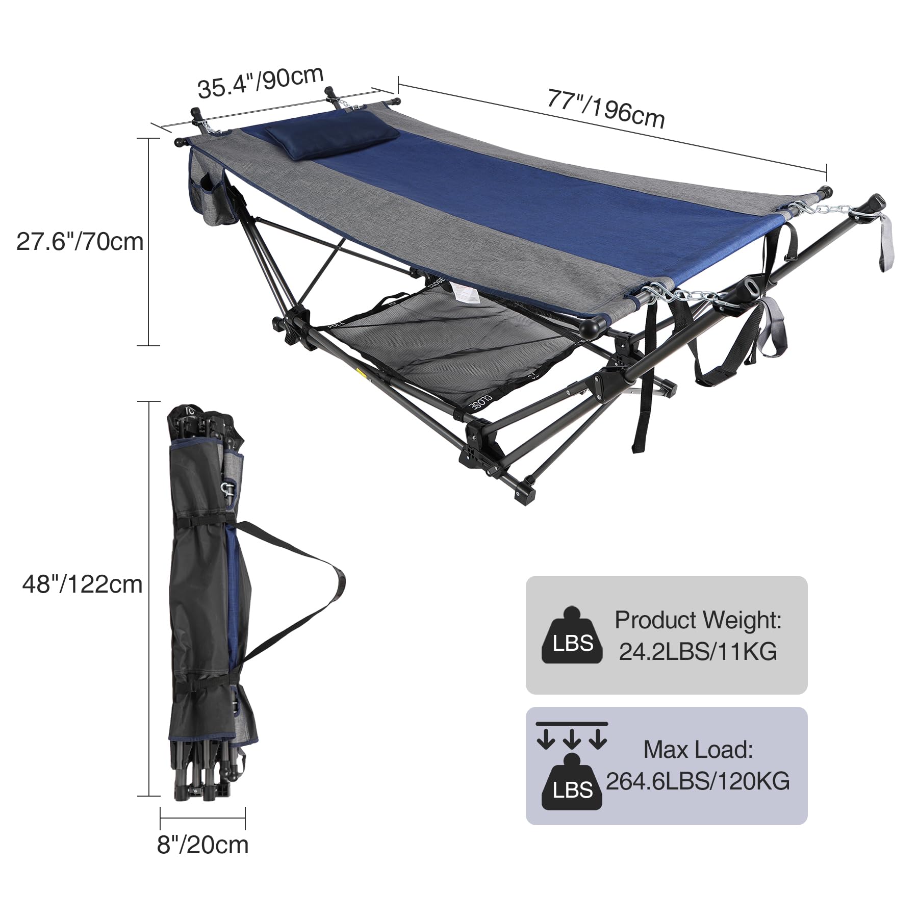 RedSwing Portable Folding Hammock with Stand,Foldable Camping Hammock with Removable Pillow,Storage