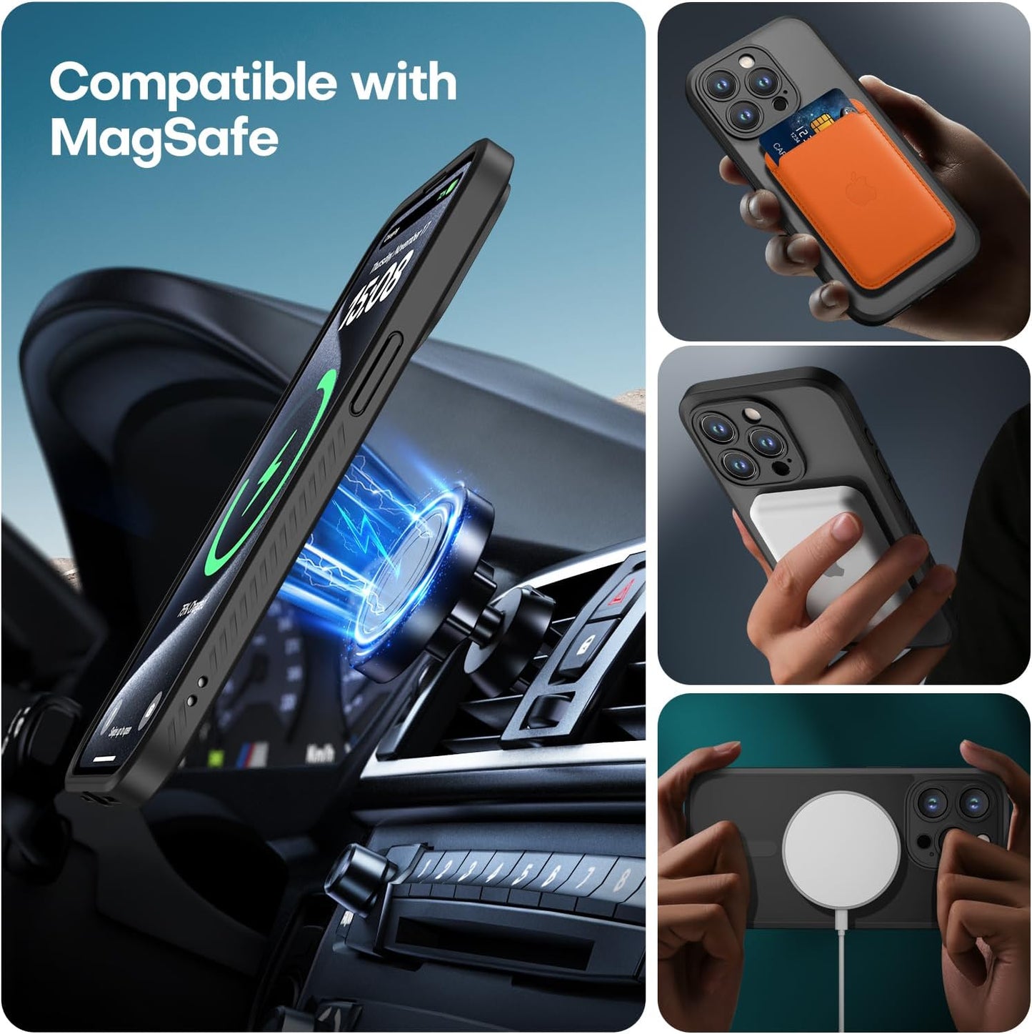 CellEver Strong Magnetic for iPhone 15 Pro Case [Camera Protection] [Military Grade Drop Tested] [Compatible with MagSafe] Slim Translucent Matte Phone Case (6.1") - Black