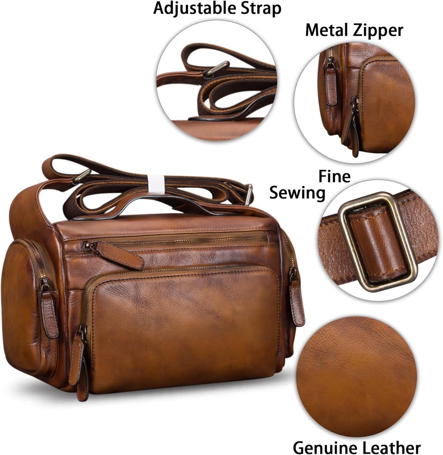 IVTG Genuine Leather Messenger Bag for Men Crossbody Shoulder Pack Satchel Casual Sling Daypack Work Business Daypack