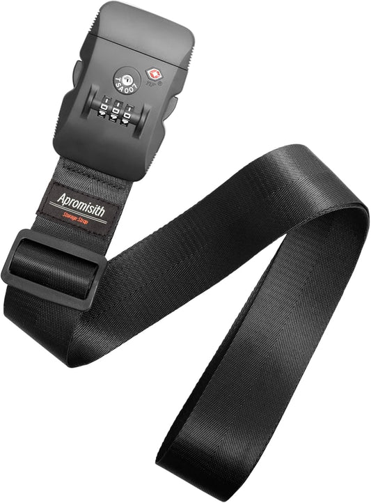 Luggage Strap Belt for 20"-32" Suitcase with TSA Approved 3-Dial Combination Lock Wide Adjustable Packing Straps Travel Accessories, Black