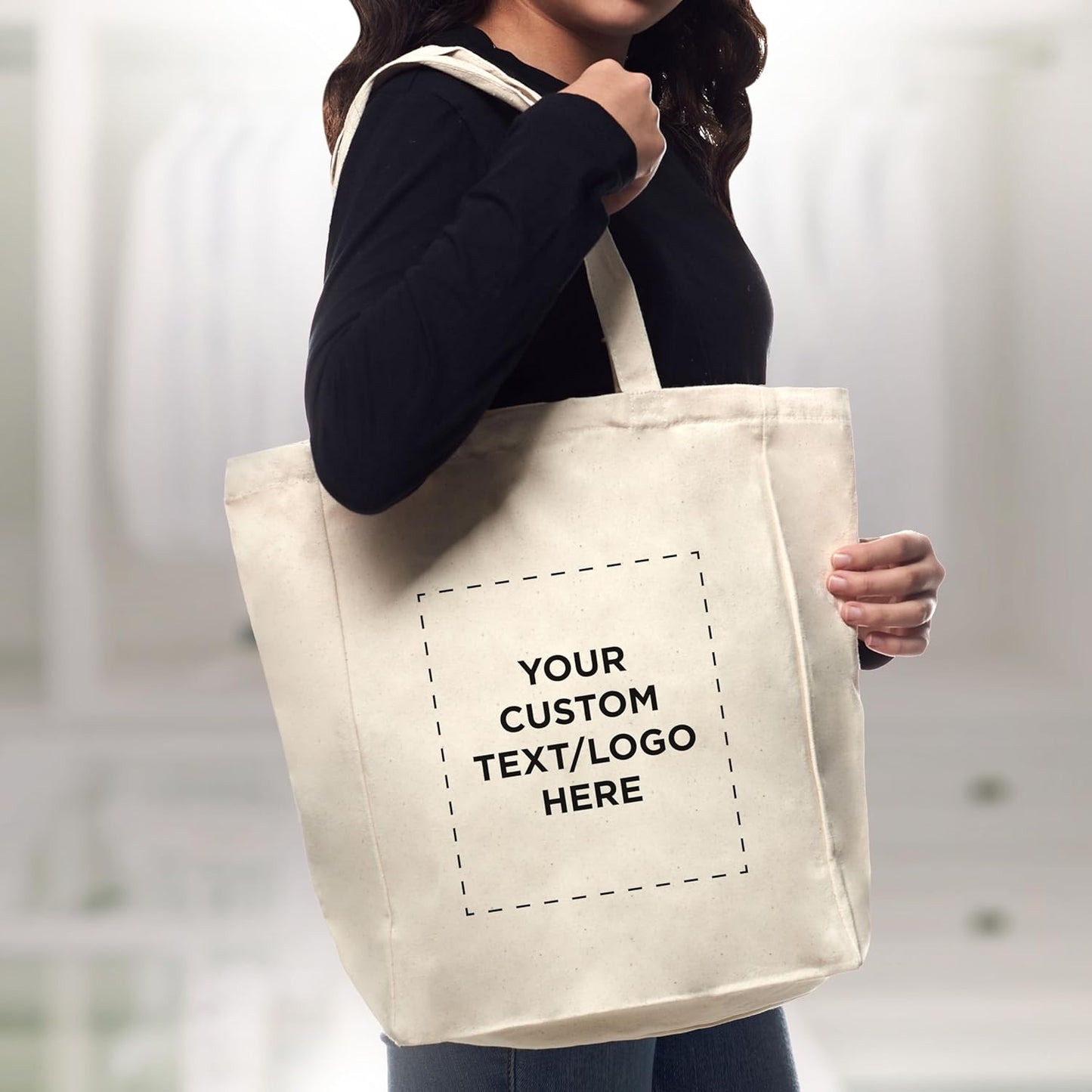 DISCOUNT PROMOS Custom Cotton Canvas Tote Bags (Set of 10) - Personalized, Reusable & Eco-Friendly - Perfect for Grocery, Promotions, Branding - Natural Color, 14.25"X15.5"X5", 10 OZ Cotton