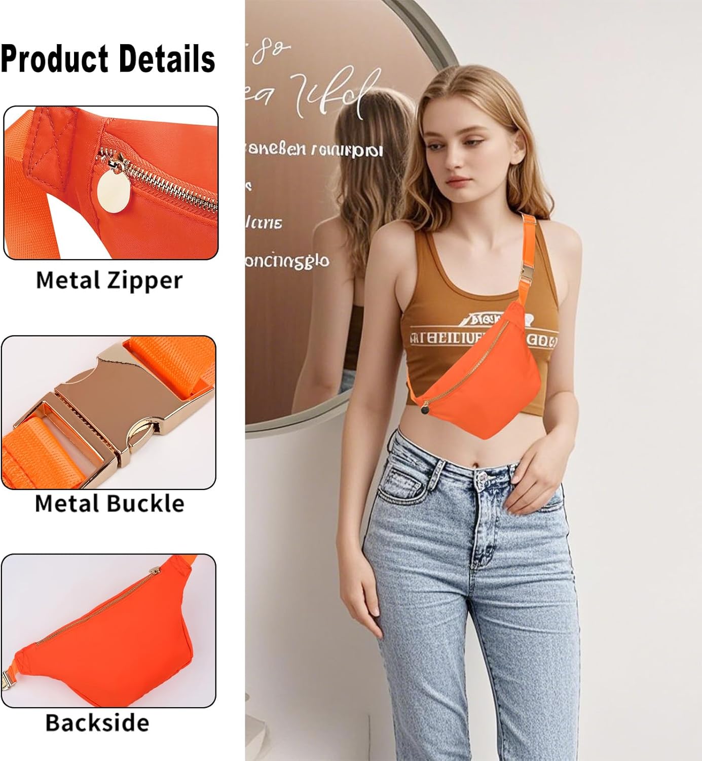 Belt Pack for Women Crossbody Bags for Women Travel Nylon Sling Fanny Waist (Orange)