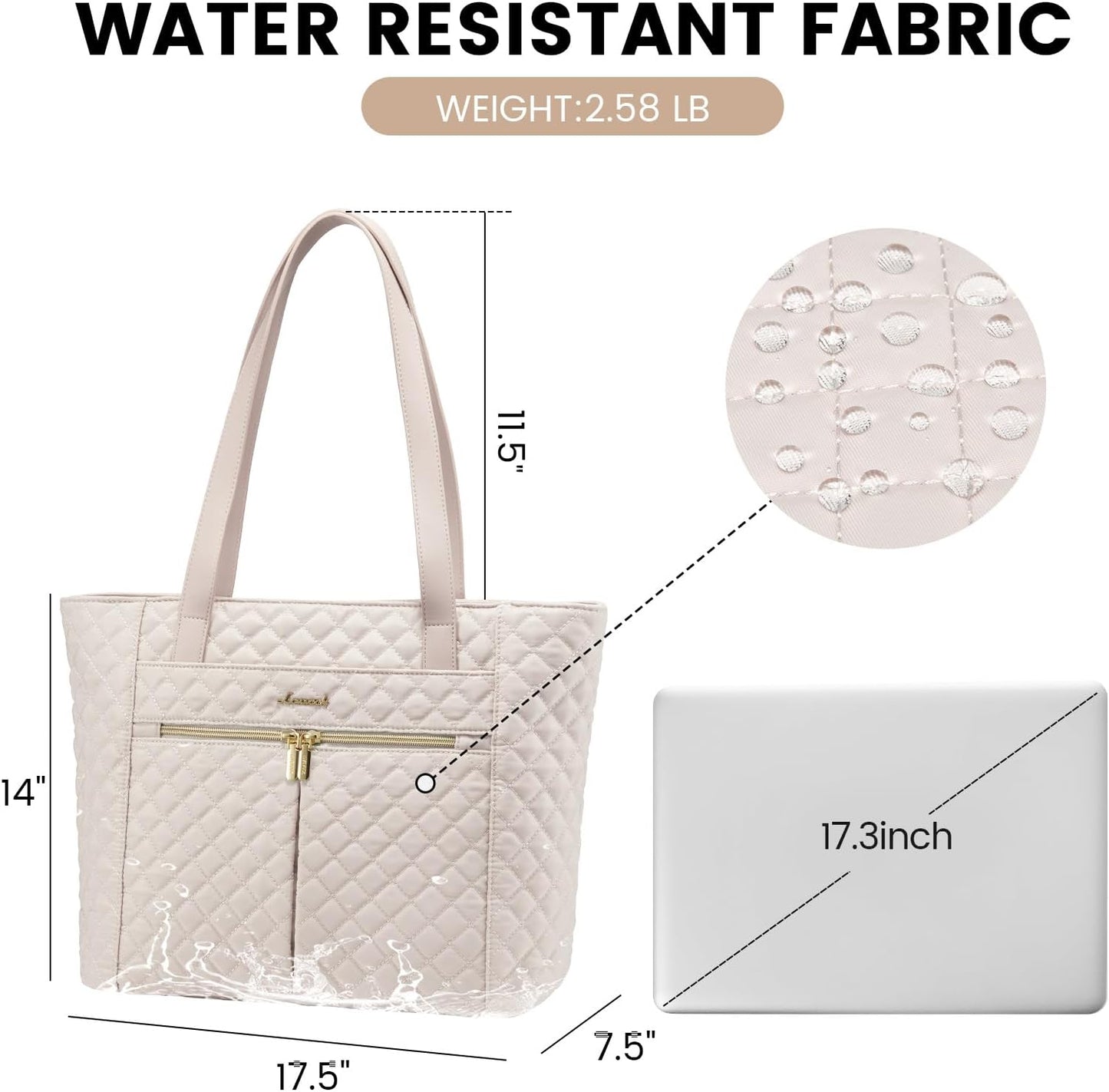 LOVEVOOK Laptop Bag for Women 17 inch,Diamond Quilted Work Tote Bags Womens Laptop Tote Bag Computer Shoulder Bags,Stylish Travel Tote Bags Laptop Purse Briefcase Handbag with Clutch Purse,Off-white