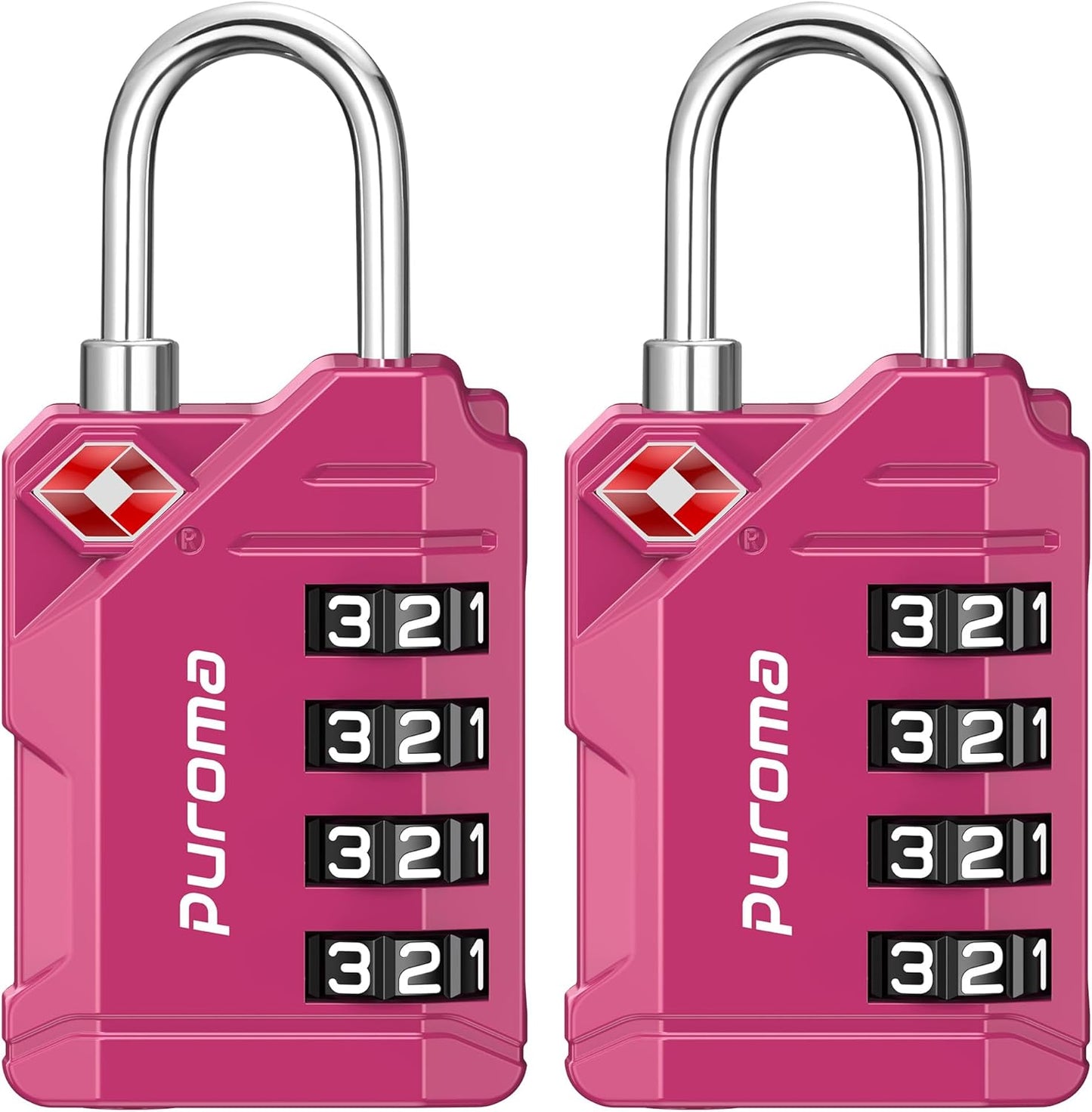 Puroma TSA Approved Luggage Locks, 2 Pack 4 Digit Resettable Travel Combination Code Lock with Zinc Alloy Body for Suitcase, Backpack, Laptop Bag, Gym Locker, Toolbox (Red-Violet)