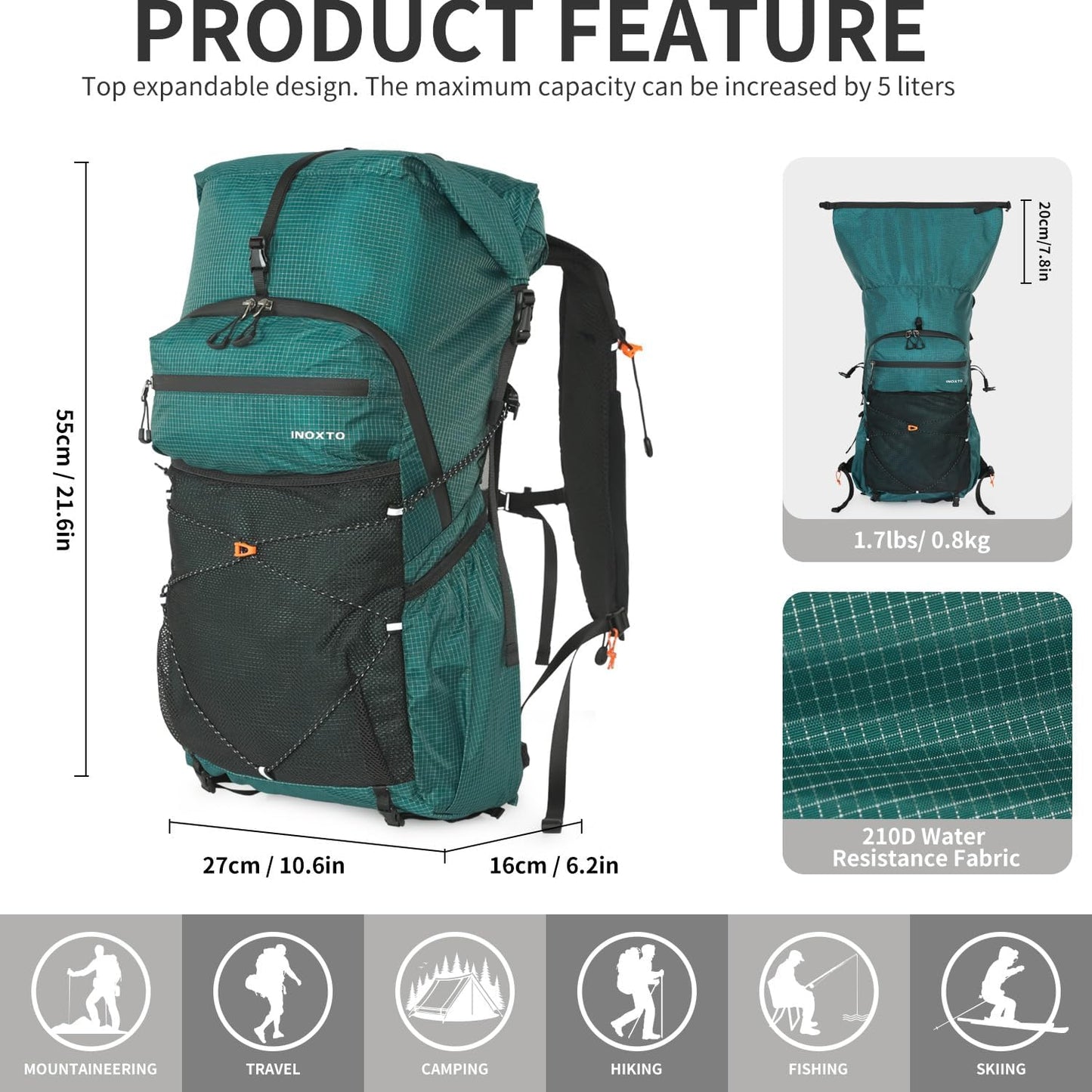 Hiking Backpack for Men and Women, 30L Waterproof Camping Backpack with 3L Water Bladder and Rain