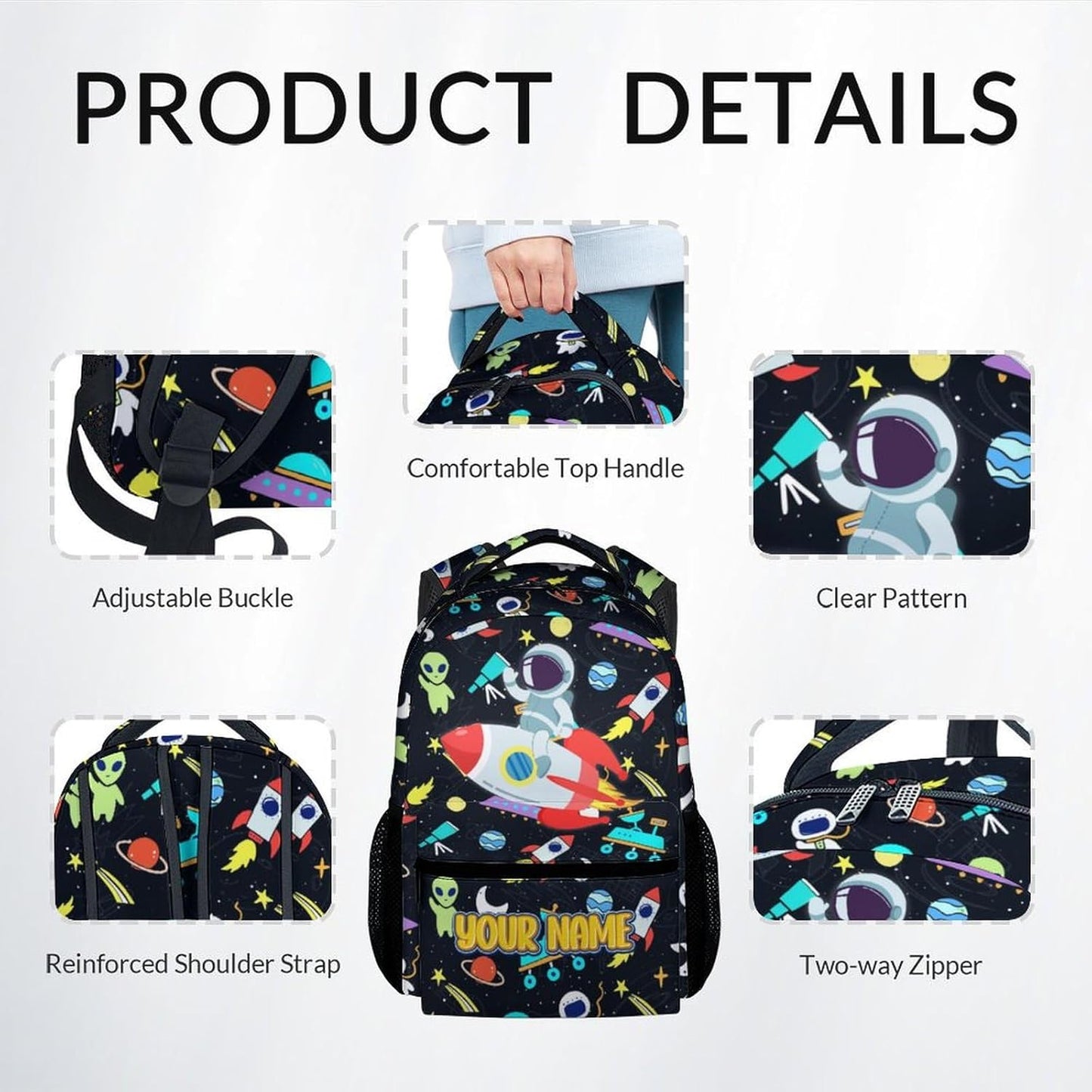 Backpack and Lunch Box Set for School - 17 Inch Custom Space Backpack Set for Kids - Personalized 3 in 1 Cool Bookbag for Primary Middle