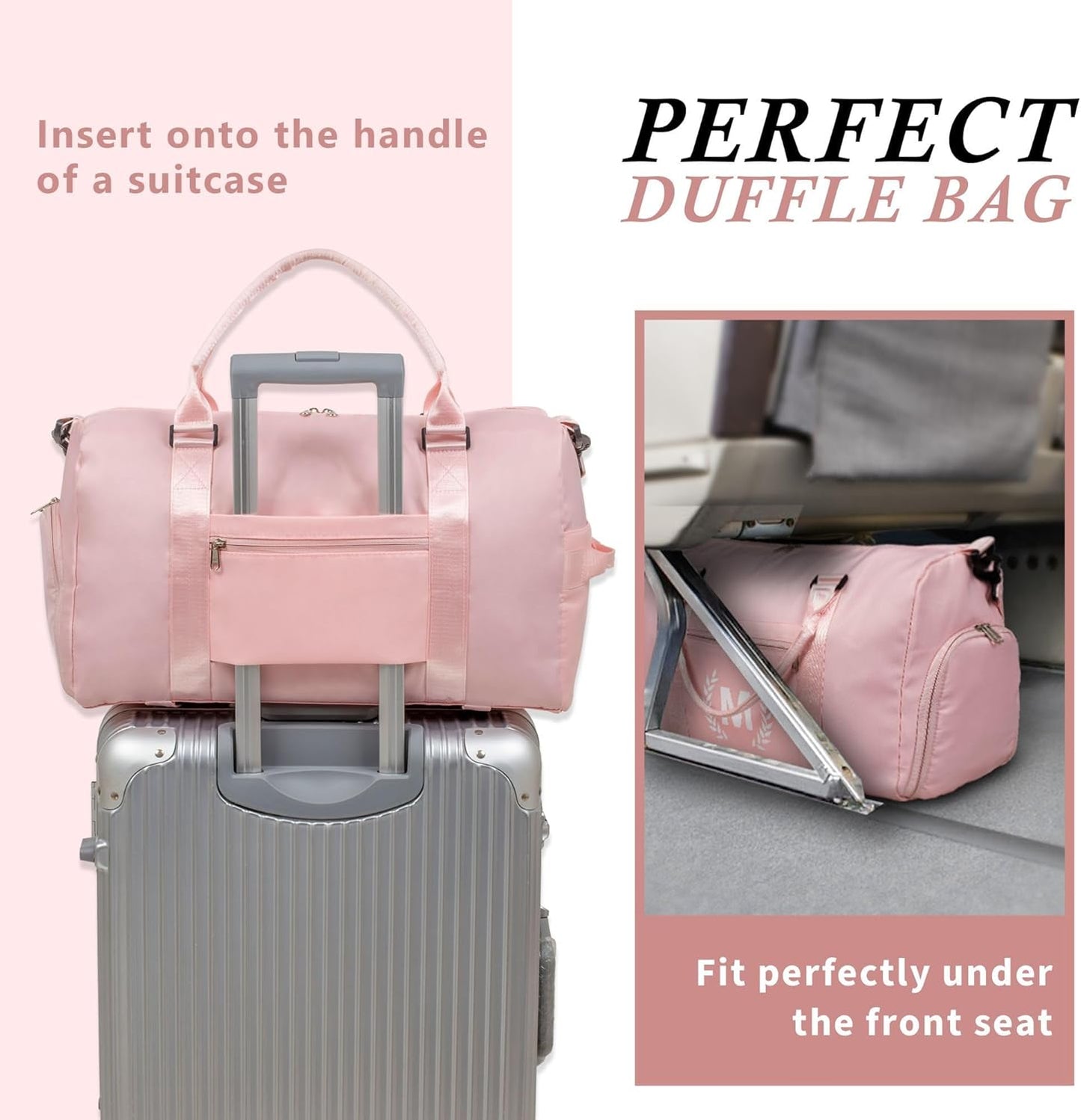 Gym Bag for Women, Personalized Duffle Bag with Shoe Compartment for Yoga & Dance with Wet Pocket and Mat Strap.