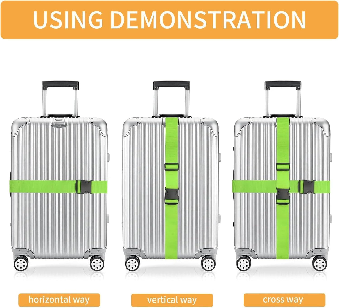 BILIONE 8 Pcs Luggage Straps, 79" Long Belts Keep Suitcase Secure While Traveling, TSA Approved Add a Bag Premium Accessory for Travel Bag Closure (4Pcs Black + 4Pcs Green)