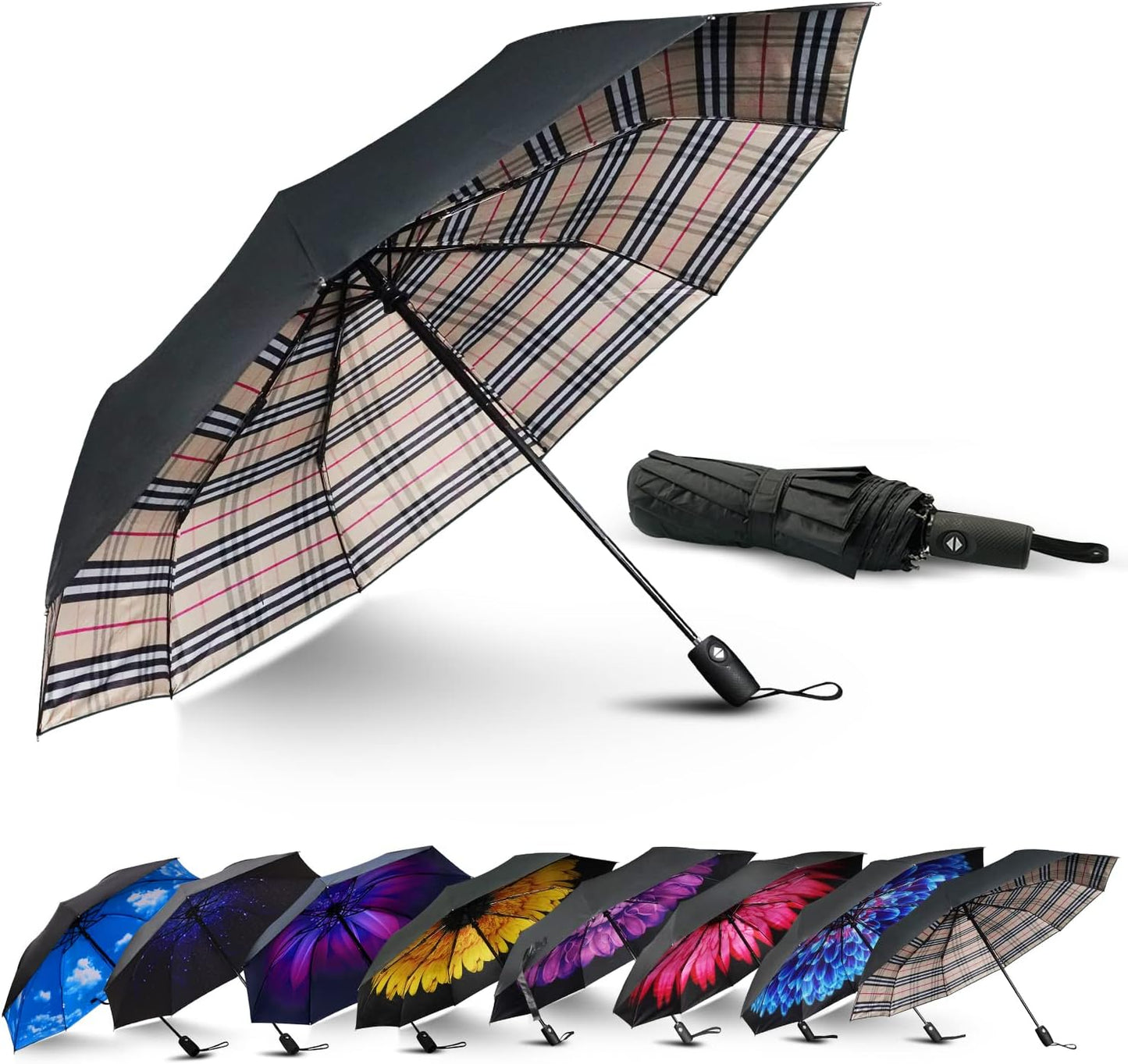 LLanxiry Compact Travel Umbrella, Windproof UV Protection Mini Folding Umbrellas for Rain Small Portable Umbrella for Travel Outdoor Use