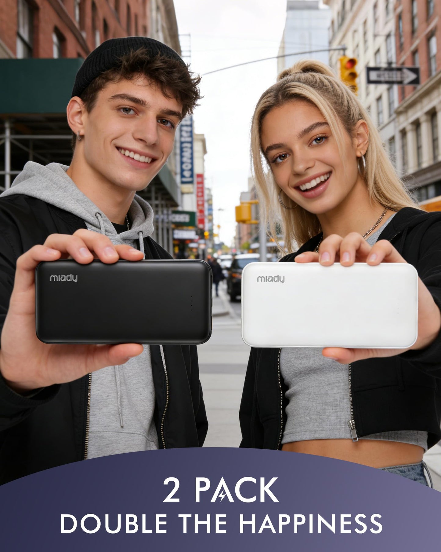 Miady 2-Pack Portable Charger, Slim 10000mAh Power Bank Travel Battery Pack