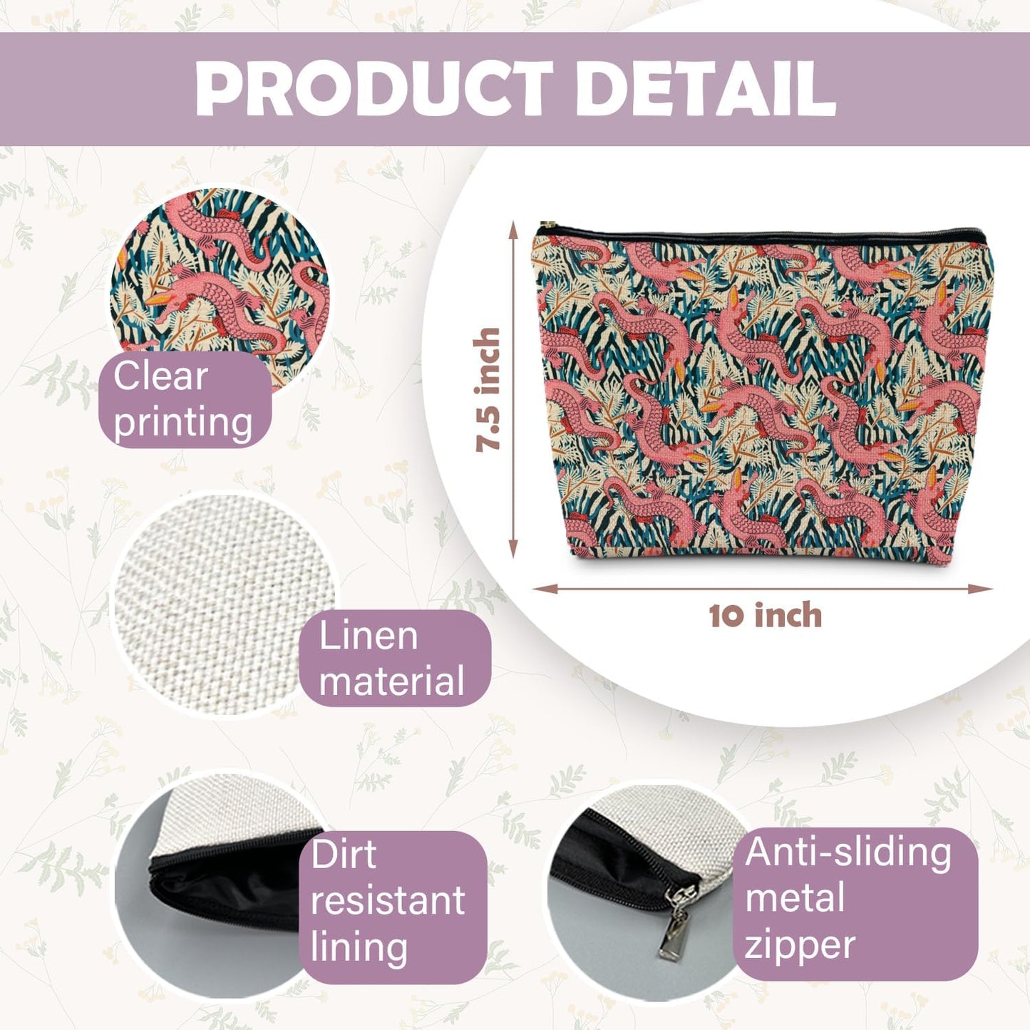 Pink Gator Makeup Bag - Alligator Gifts for Women, Cosmetic Bags & Toiletry Bags