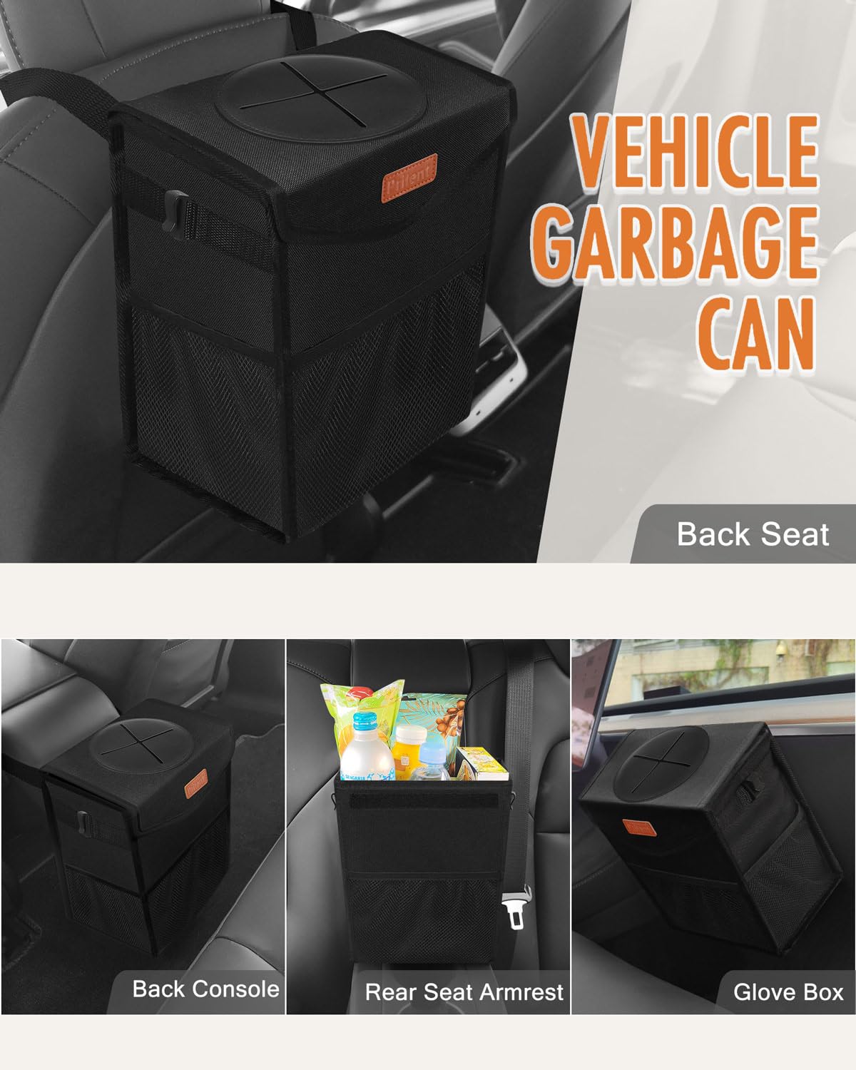 Pritent Car Trash Can with Lid Leakproof Car Garbage Bag Vehicle Trash Bin
