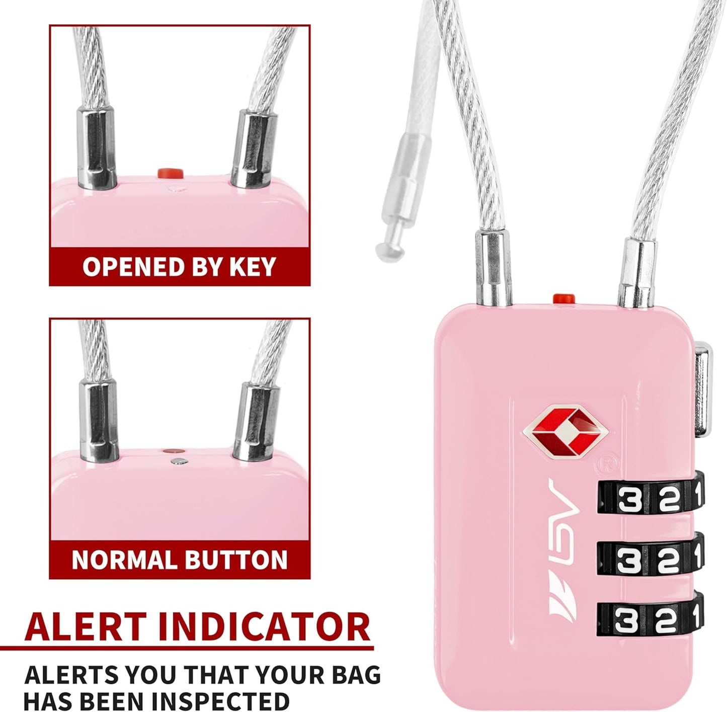 TSA Accepted Luggage Travel Lock, Set-Your-Own Combination Lock for School Gym Locker, Golf Bag, Luggage Suitcase Baggage Locks, Filing Cabinets, Toolbox, Case (Pink, 2 Pack)