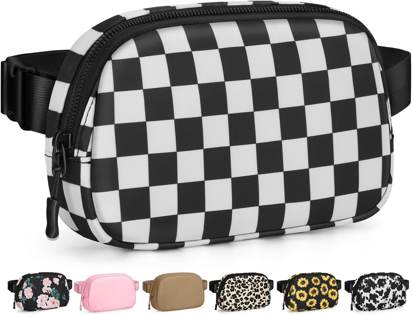 Fanny Packs for Women Cross Body Bag Waterproof Belt Bag with Adjustable Strap and Zipper Back Pocket Small Crossbody Bags Fashion Waist Packs for Workout Travelling(Checkered Black)