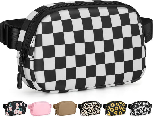 Fanny Packs for Women Cross Body Bag Waterproof Belt Bag with Adjustable Strap and Zipper Back Pocket Small Crossbody Bags Fashion Waist Packs for Workout Travelling(Checkered Black)