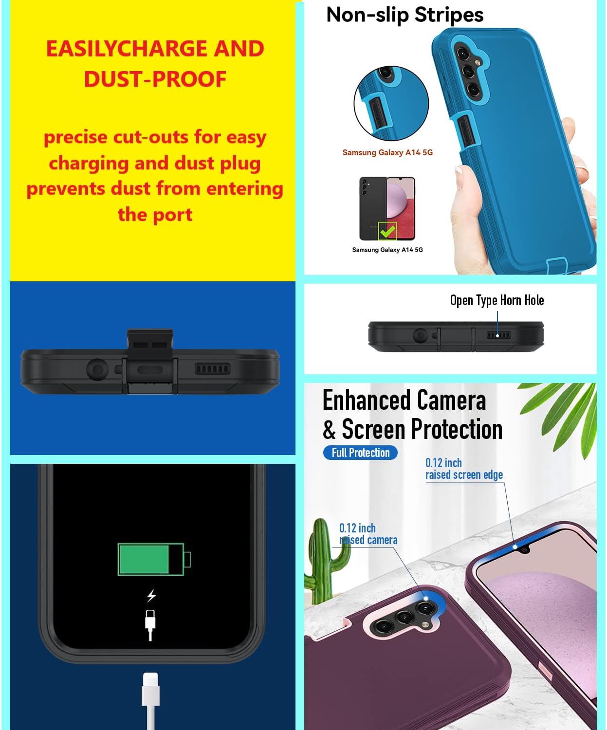 for Samsung Galaxy A14 5G case,A14 5G Heavy Duty case,[Military Grade Protective ][Shockproof] [Dropproof] [Dust-Proof], Compatible with Galaxy A14 5G (Gray/Blue)