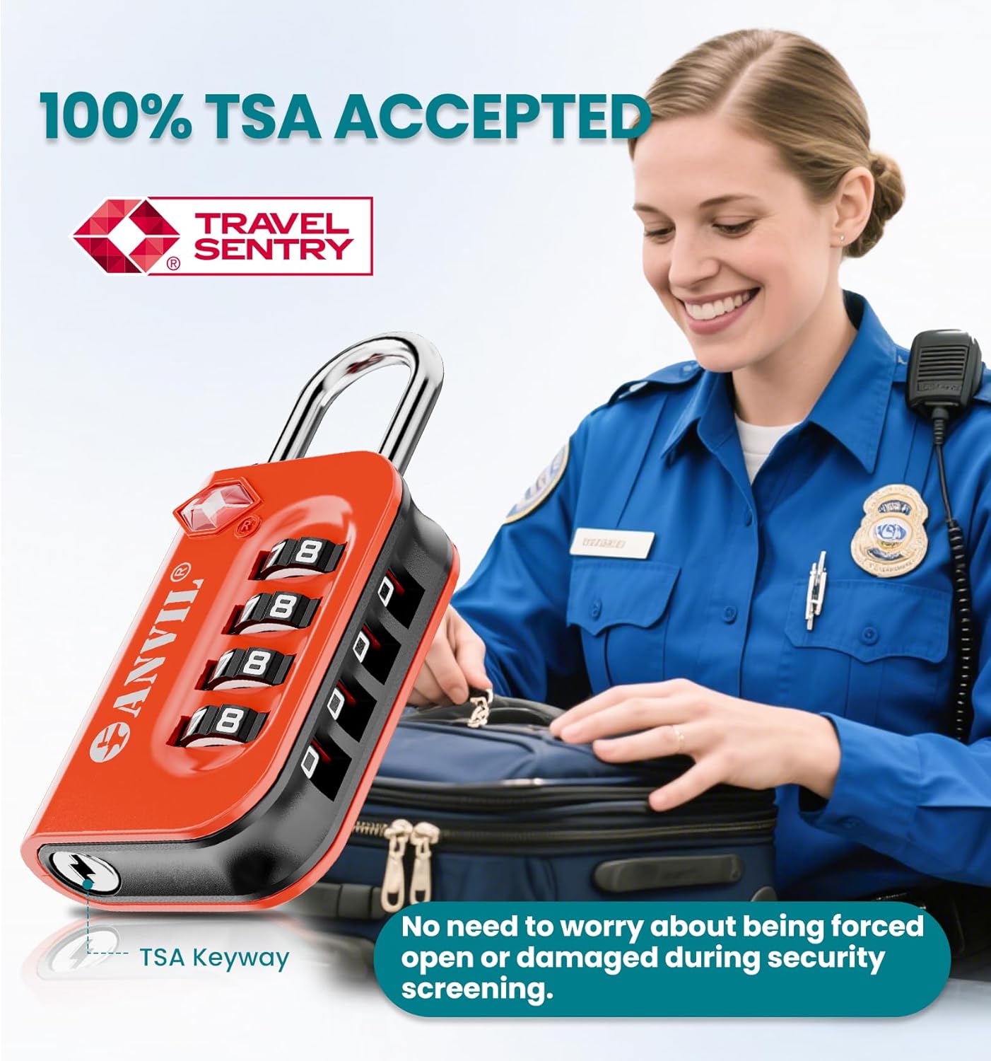 ANVIL TSA Approved Luggage Lock - 4 Digit Combination, 10,000 Combinations, Easy-Read Password