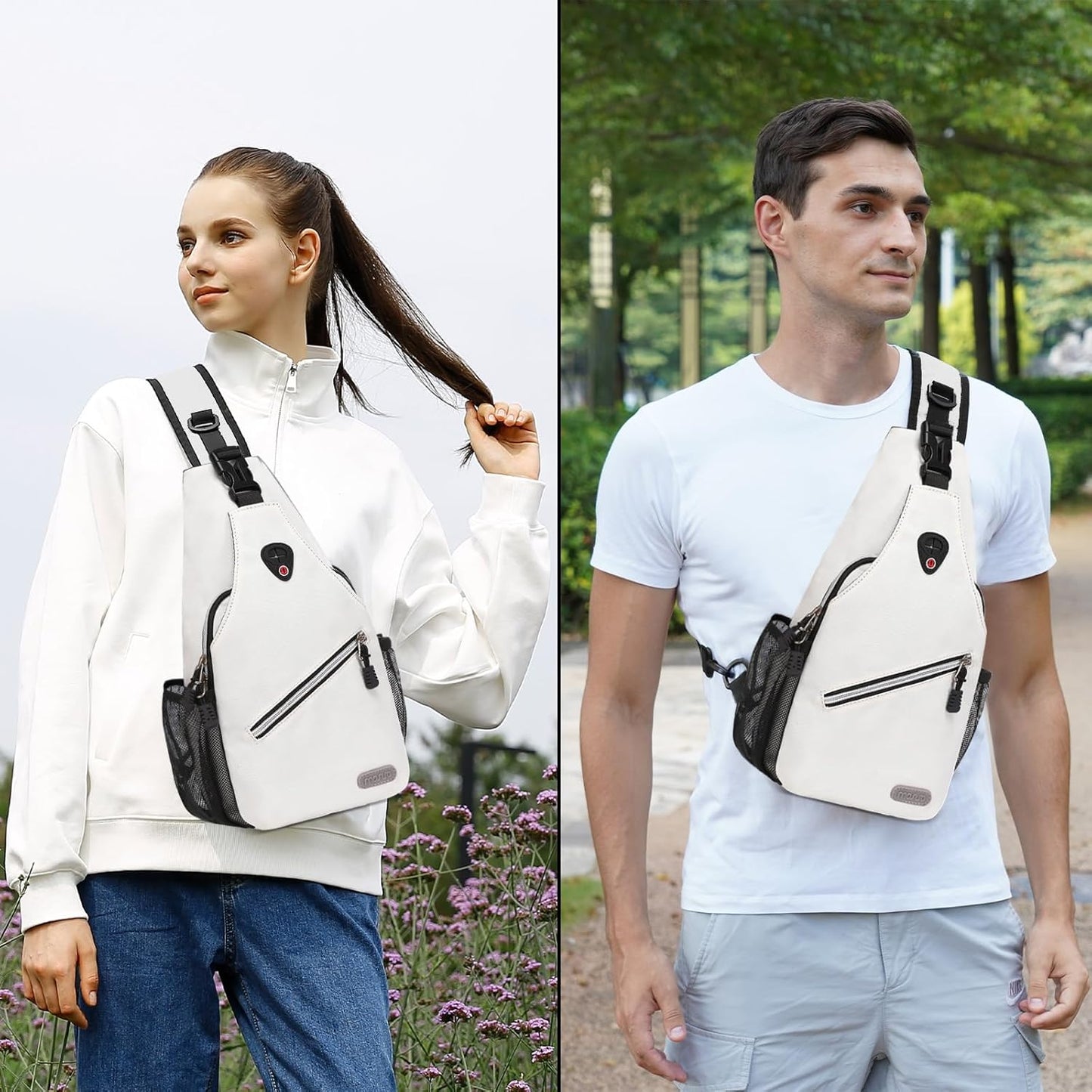 MOSISO Mini Sling Backpack,Small Hiking Daypack Travel Outdoor Casual Sports Bag, Ivory White