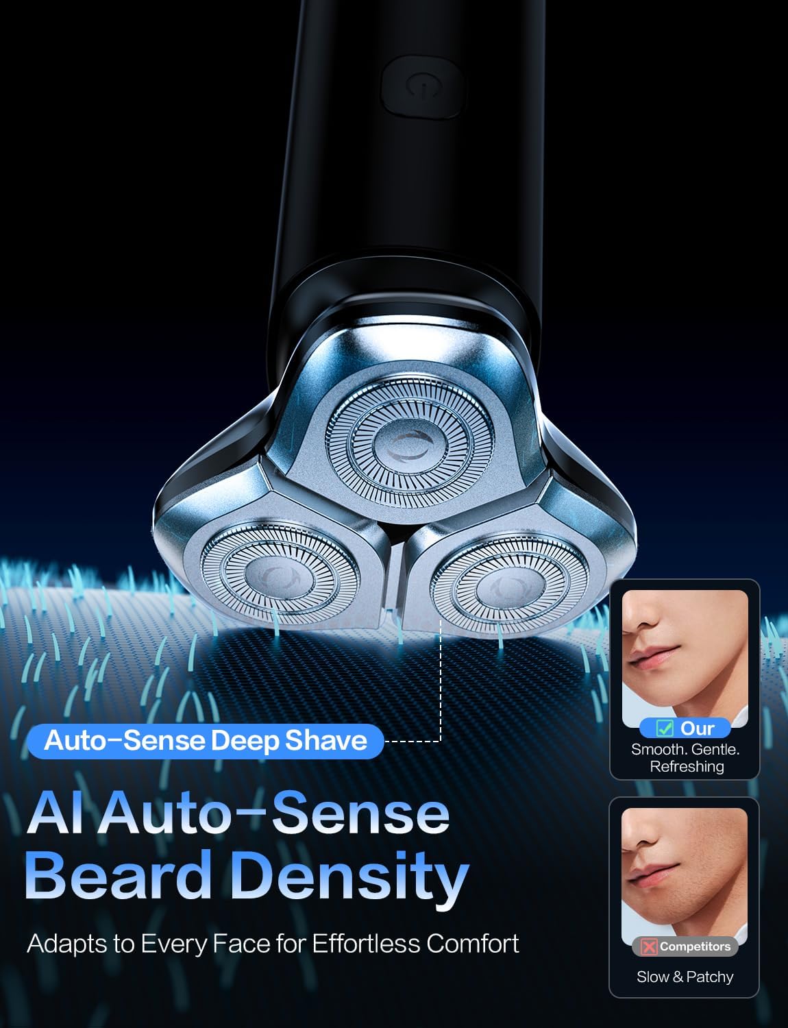 Electric Razor for Men, Men's Electric Shaver, 3-Blade Rotary Shaving System, Touch Switch, Type-C