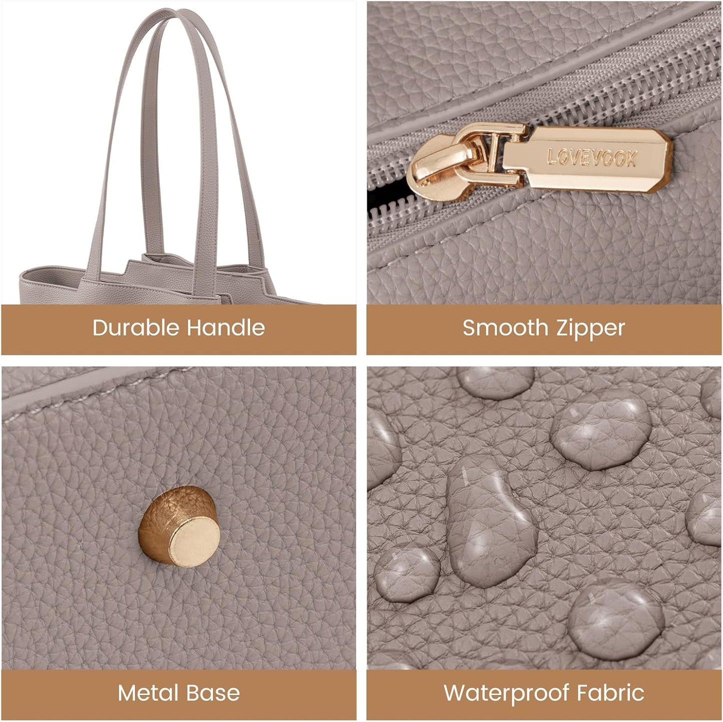 LOVEVOOKLaptop Tote for Women - 15.6 Inch PU Leather Laptop Bag with Clutch, Large Capacity Office Purse Computer Briefcase for Casual Business Travel, Apricot&brown