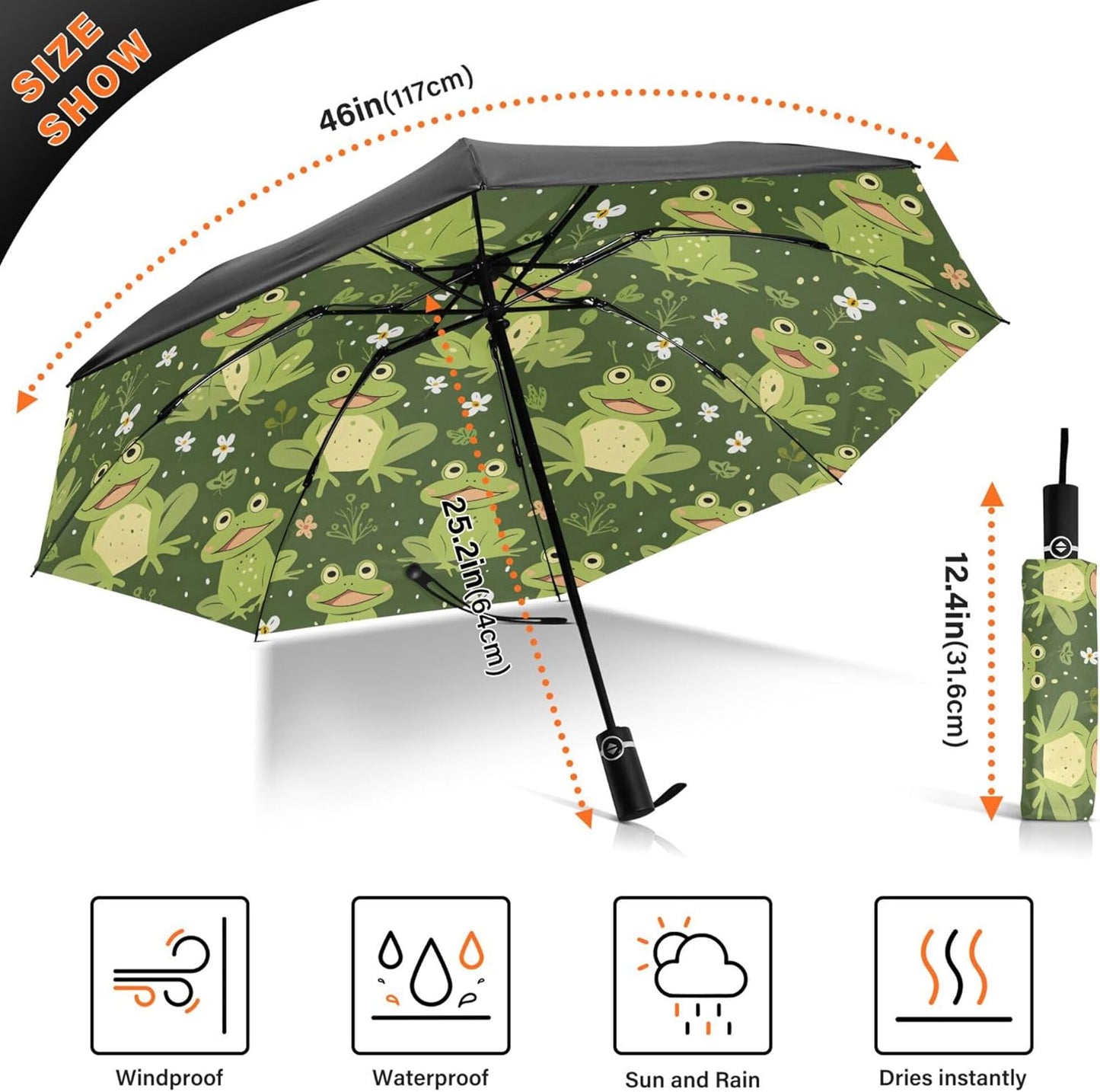 Automatic Folding Umbrella Windproof Strong, UV Protection Compact Black Gothic Moon Spider Webs and Bats Sun Rain Sun Rain Travel Umbrellas for Women Men