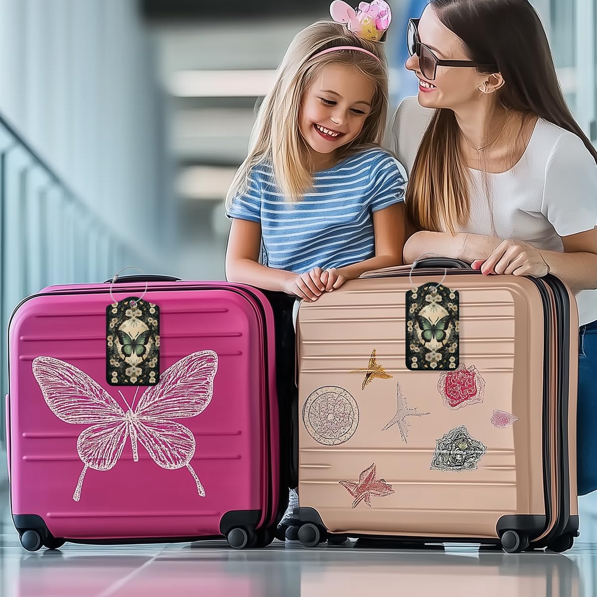 Floral Butterfly Luggage Tag, Suitcase Tags with Privacy Flap and Metal Loop, Gothic Luggage Tags for Suitcases, Identifiers Travel Essentials Bag Tag, Travel Gifts for Women Girls Friends