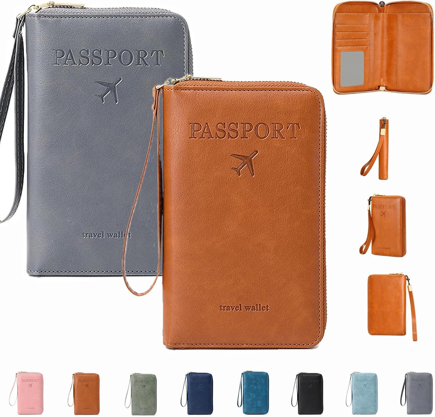 Similarbe RFID Passport Wallet,Similarbe Multi-Functional RFID Passport Wallet,Travel Wallet for Women Men - ID Card Organizer with Anti-Theft,Slim Leather Cover for Credit Cards,Cash (2PCS-C)