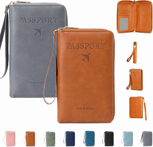 Similarbe RFID Passport Wallet,Similarbe Multi-Functional RFID Passport Wallet,Travel Wallet for Women Men - ID Card Organizer with Anti-Theft,Slim Leather Cover for Credit Cards,Cash (2PCS-C)